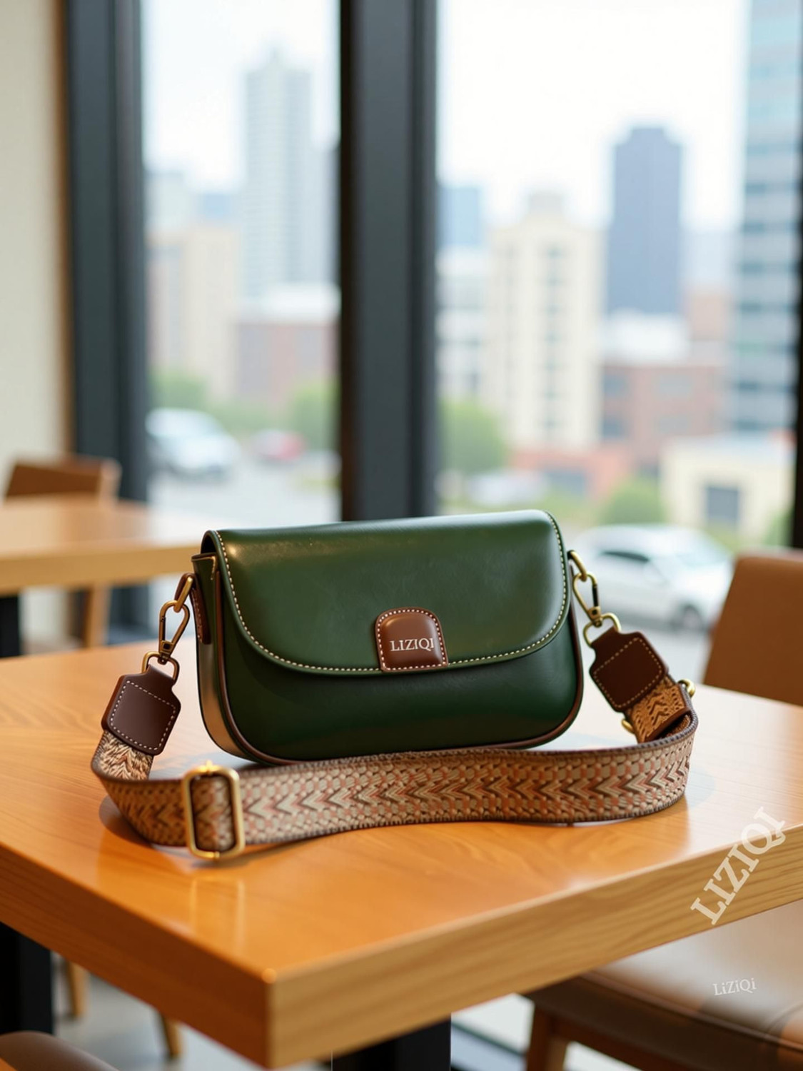 Image of LIZIQI Green Sling Bag for women Ladies side