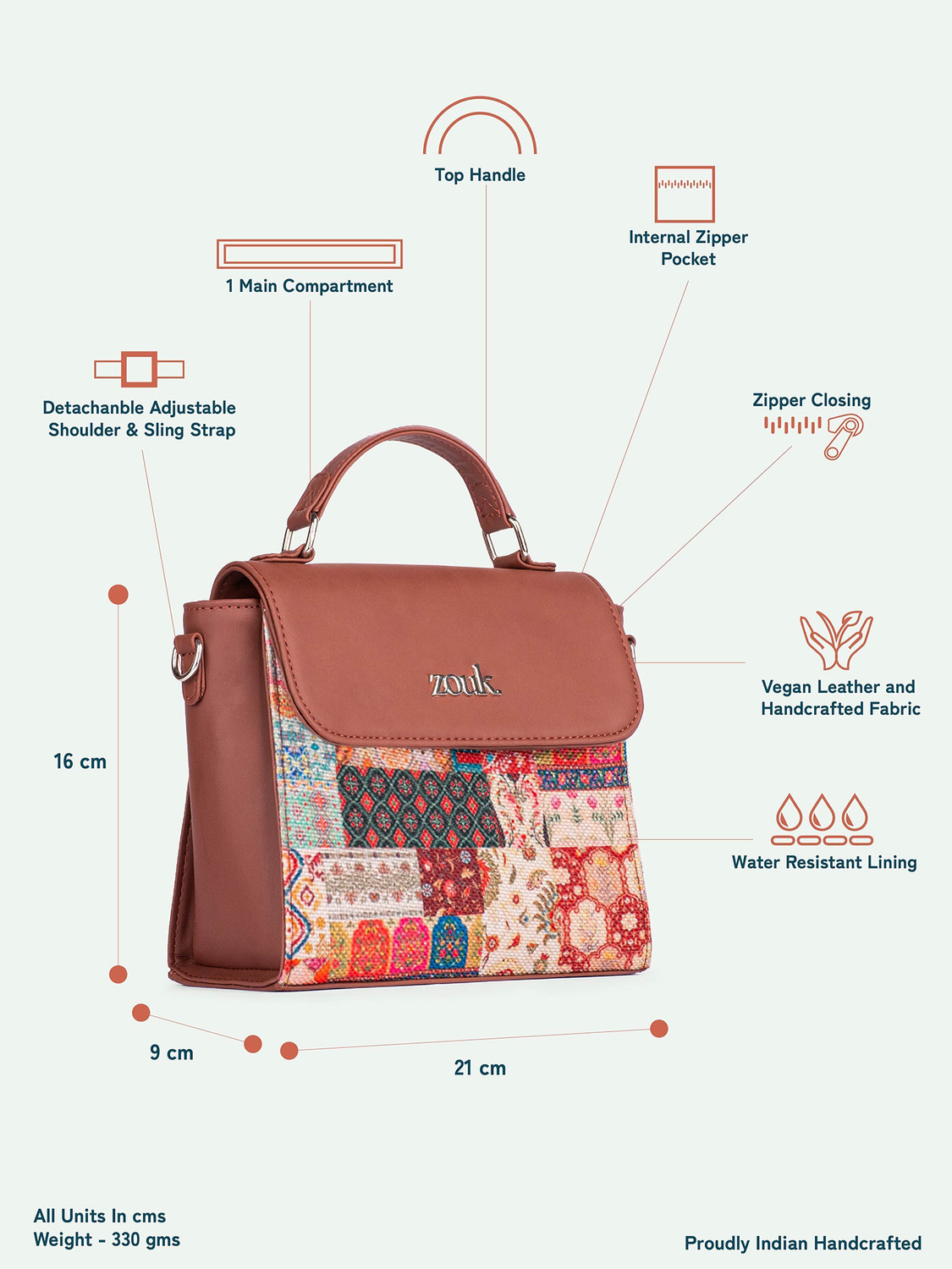 Image of ZOUK Multicolor Sling Bag Kutch Gamthi Statement Sling Bag