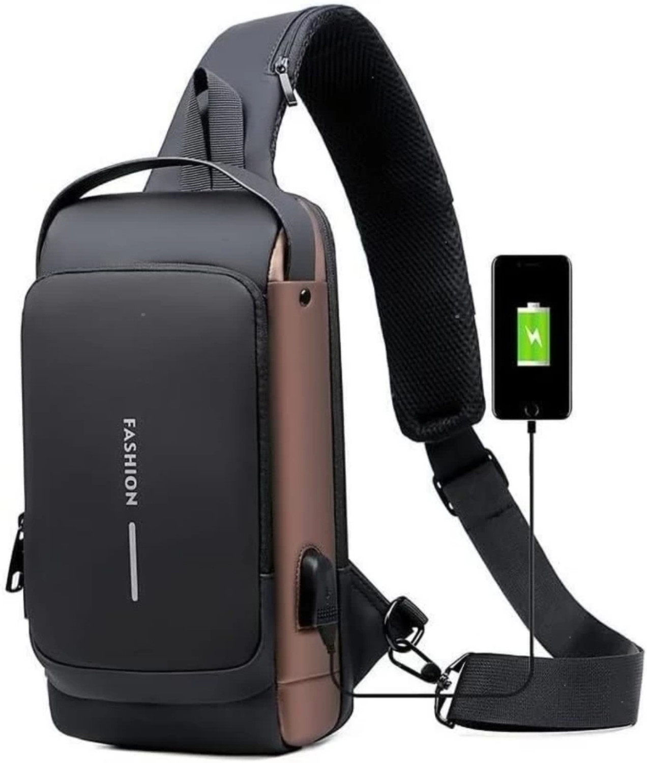 Image of WROGN Brown, Black Sling Bag Anti Theft Men Side Bag