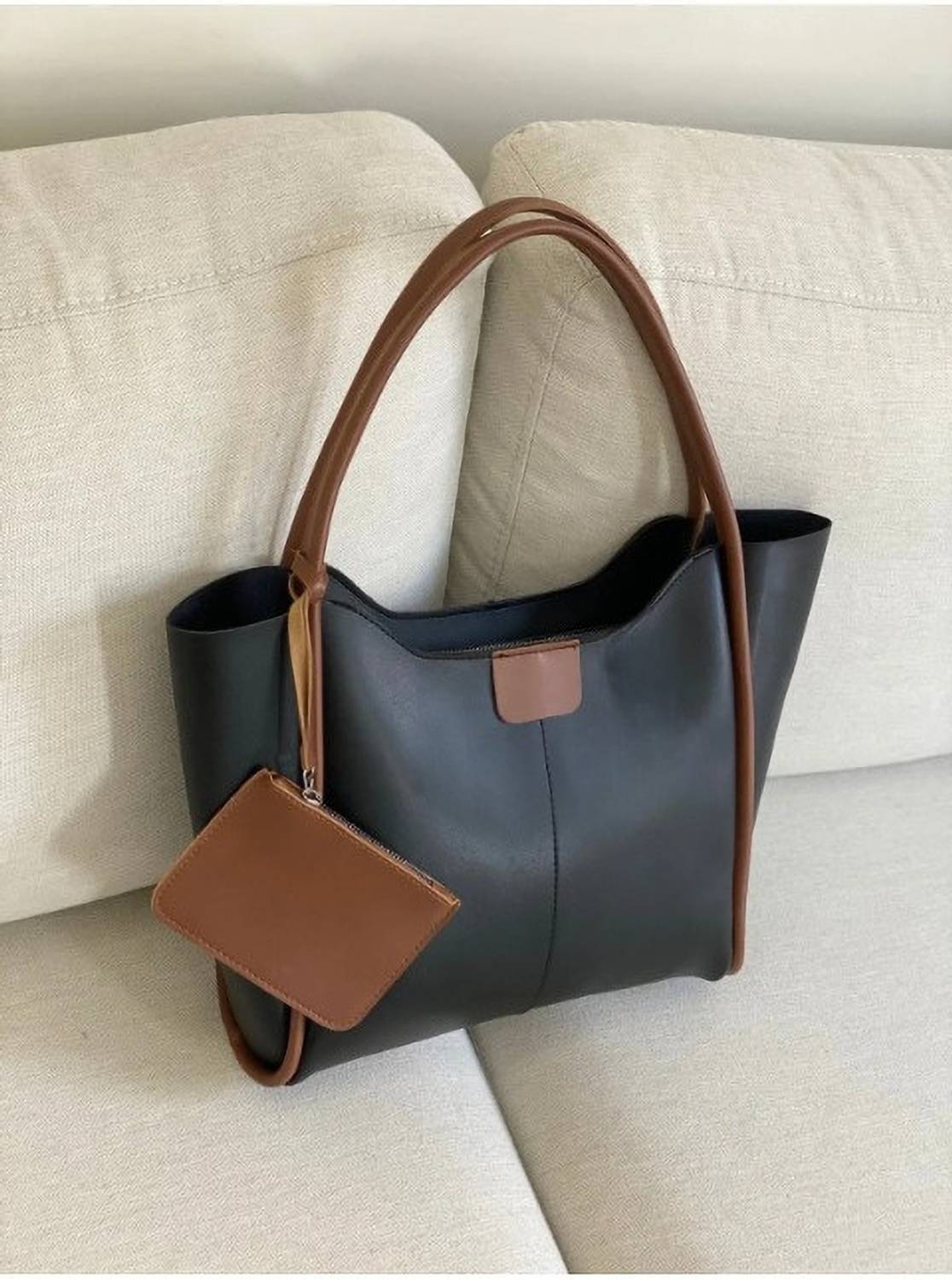 Women Craft Black Tote Spacious Women's Shoulder Bag Set with Bonus Mini Purse