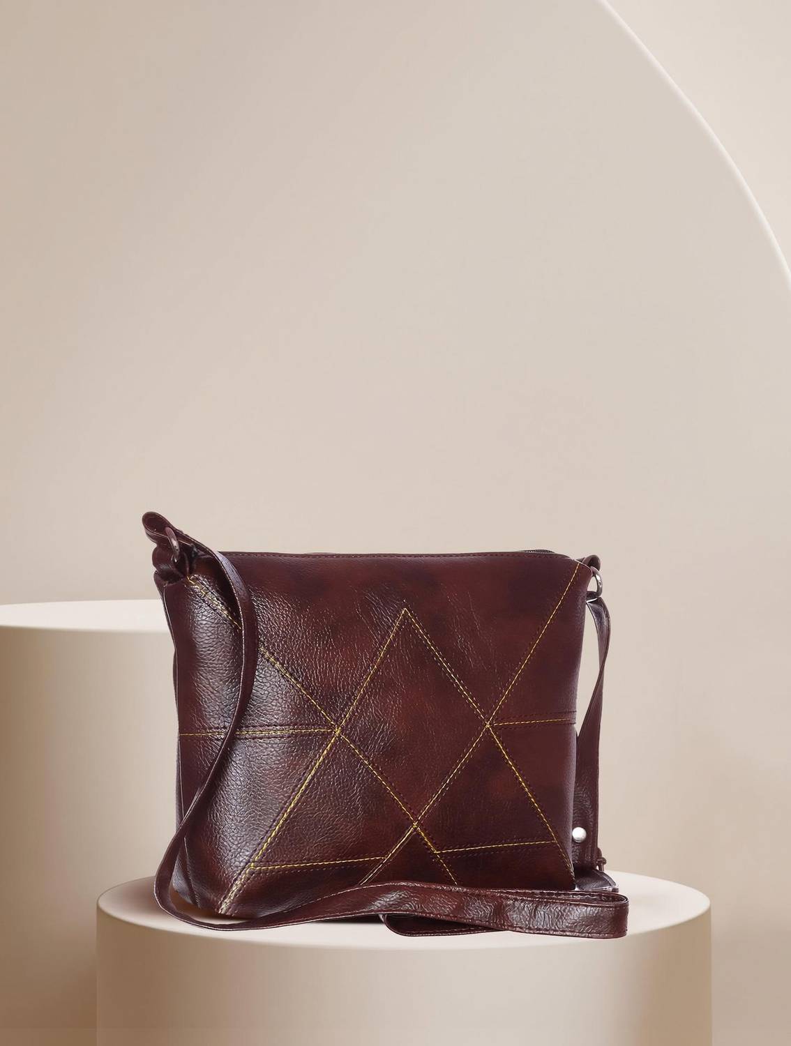 blubags Brown Sling Bag SB-01-American Stitch Sling Dark Brown