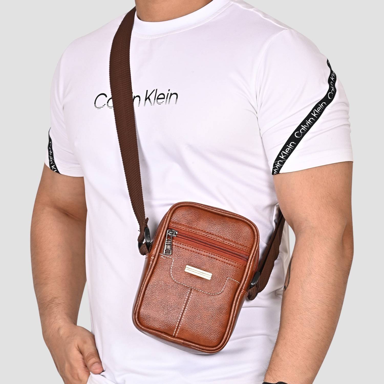 Lappee Tan Leather Sling Bag for Men