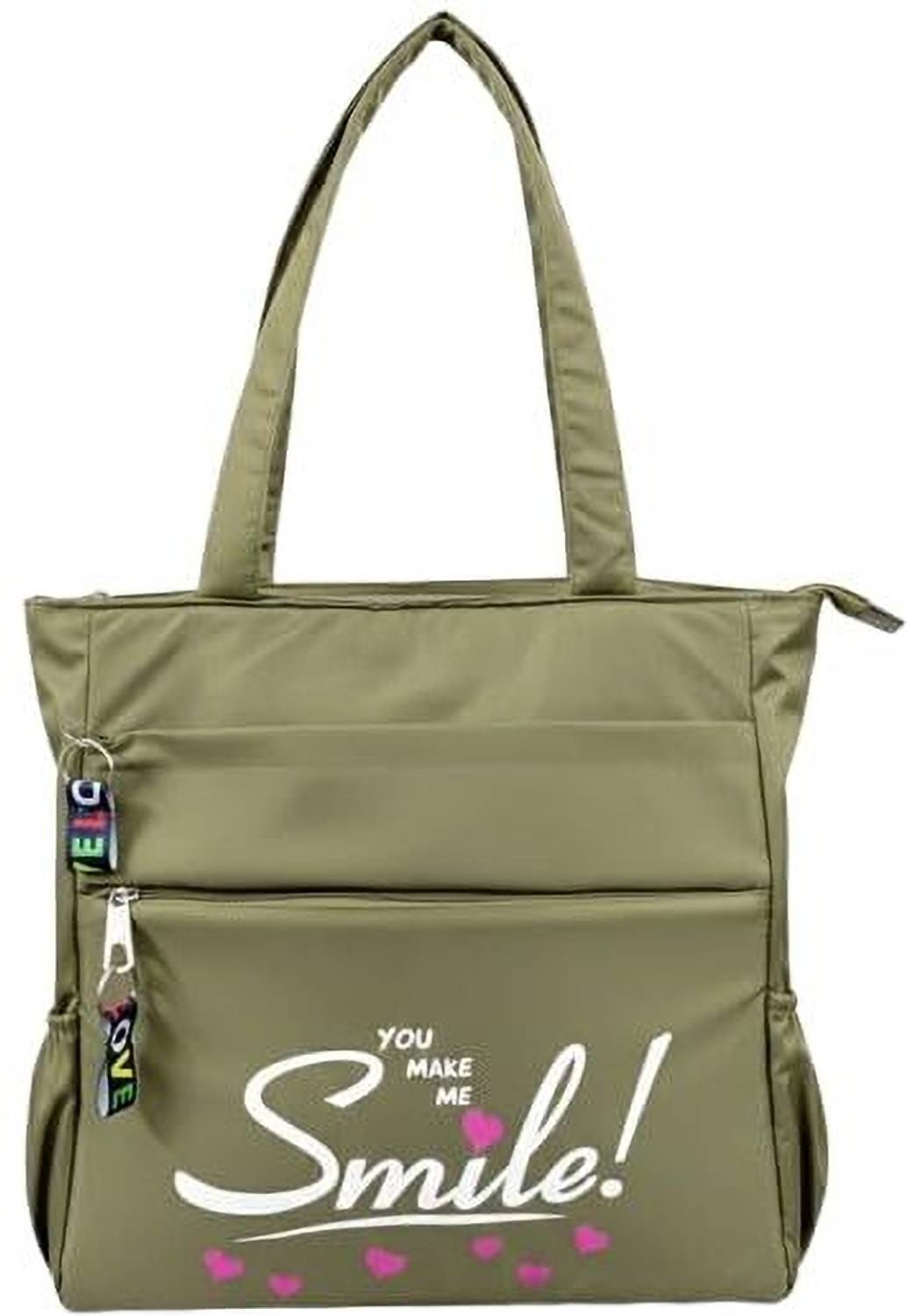 Buddy Cares Green Messenger Bag Smile Tote Bag for Women & Girls - "You Make Me Smile" Canvas Shoulder Bag