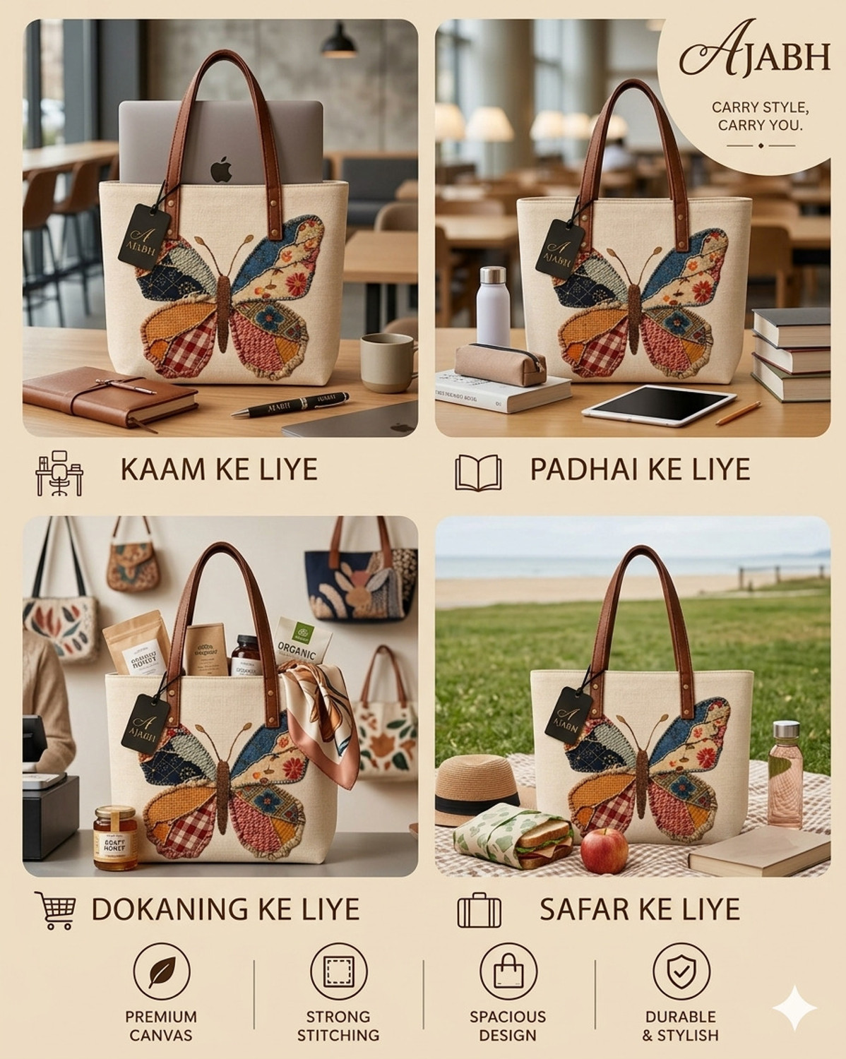 Image of Mantika Multicolor Shoulder Bag Premium Canvas Tote Bag for Women | Stylish Shoulder Handbag