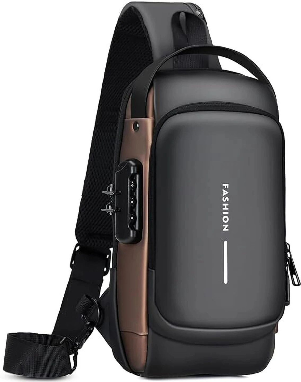 Image of UZAN Black Shoulder Bag Sling Bag for Men |Anti-theft Crossbody Bag USB PU Shoulder Bag