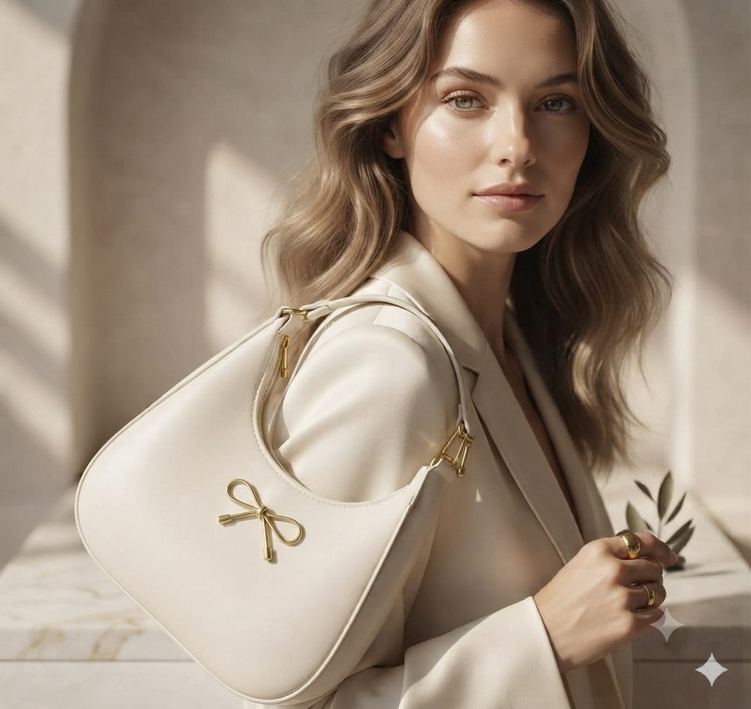 Image of Zenvyra White Women Sling Bag Off White HoboBag for Women Aesthetic Bow Accent PU Leather Designer ShoulderBag