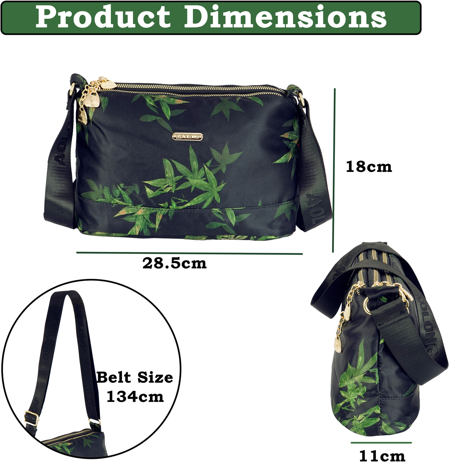 Image of STORITE Black, Green Sling Bag Crossbody Bag with Multi-Compartment, Adjustable Shoulder Strap