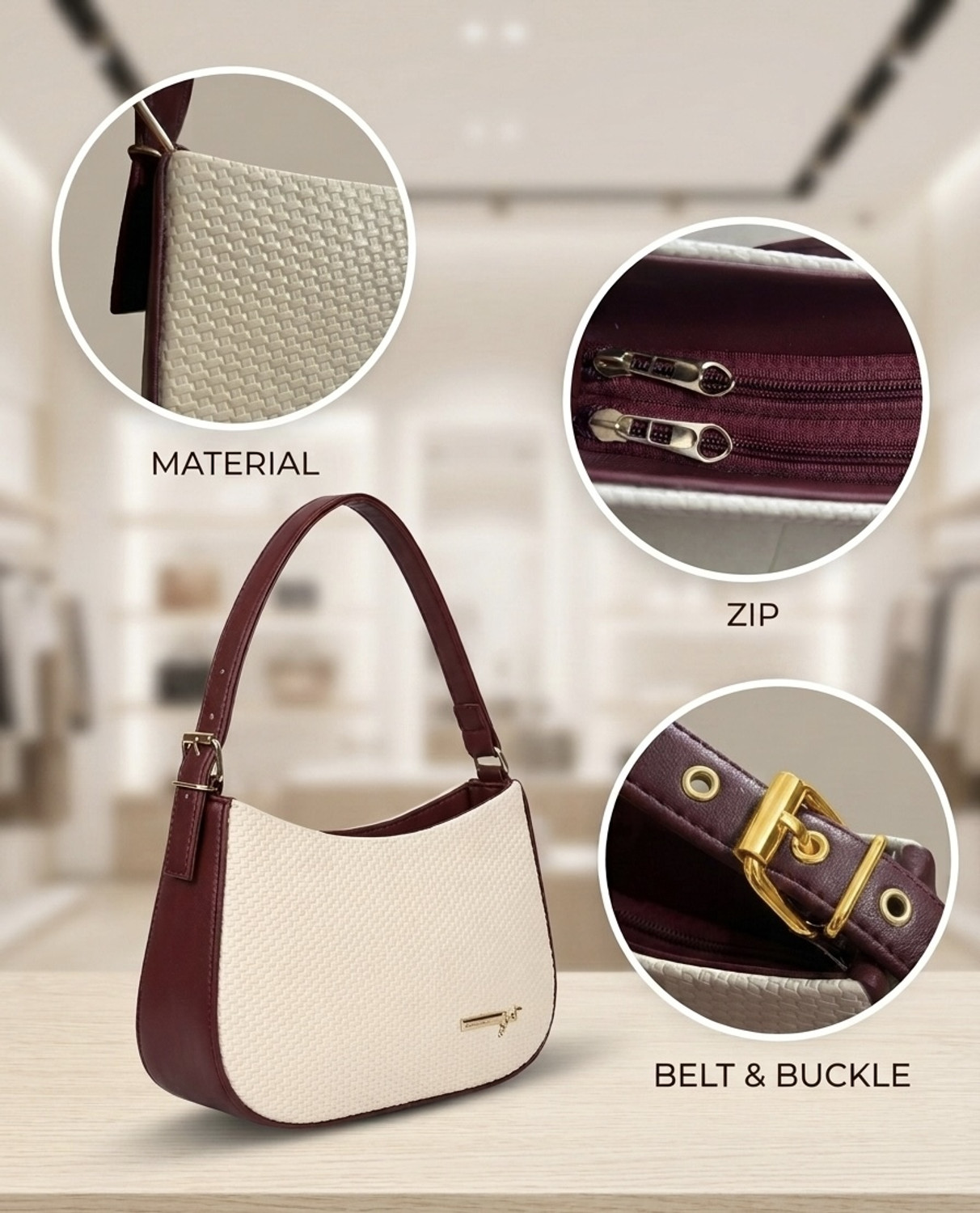 Image of NEXAURA TRENDS Maroon Shoulder Bag Cream handbag