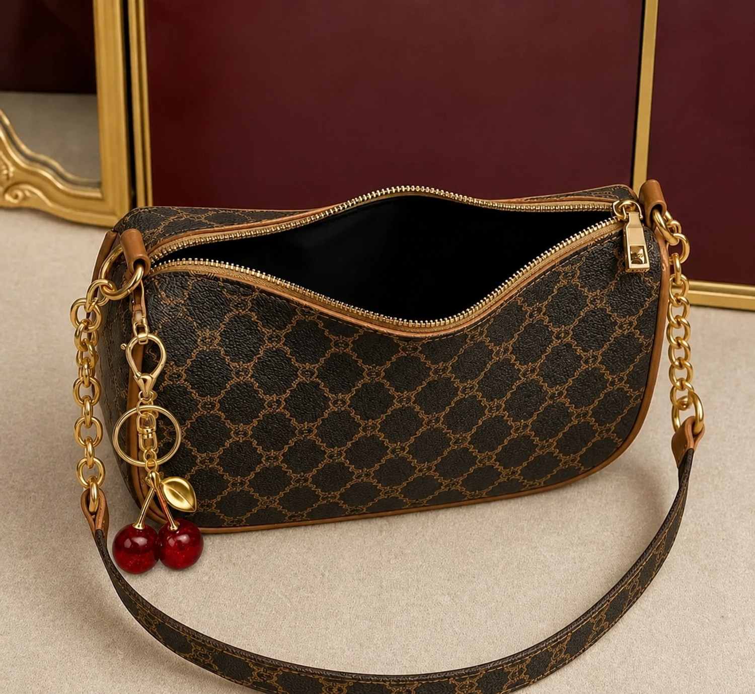 Image of SSAZU Brown Sling Bag WHITE BICHHU ANGOOR CHAIN DIBBI
