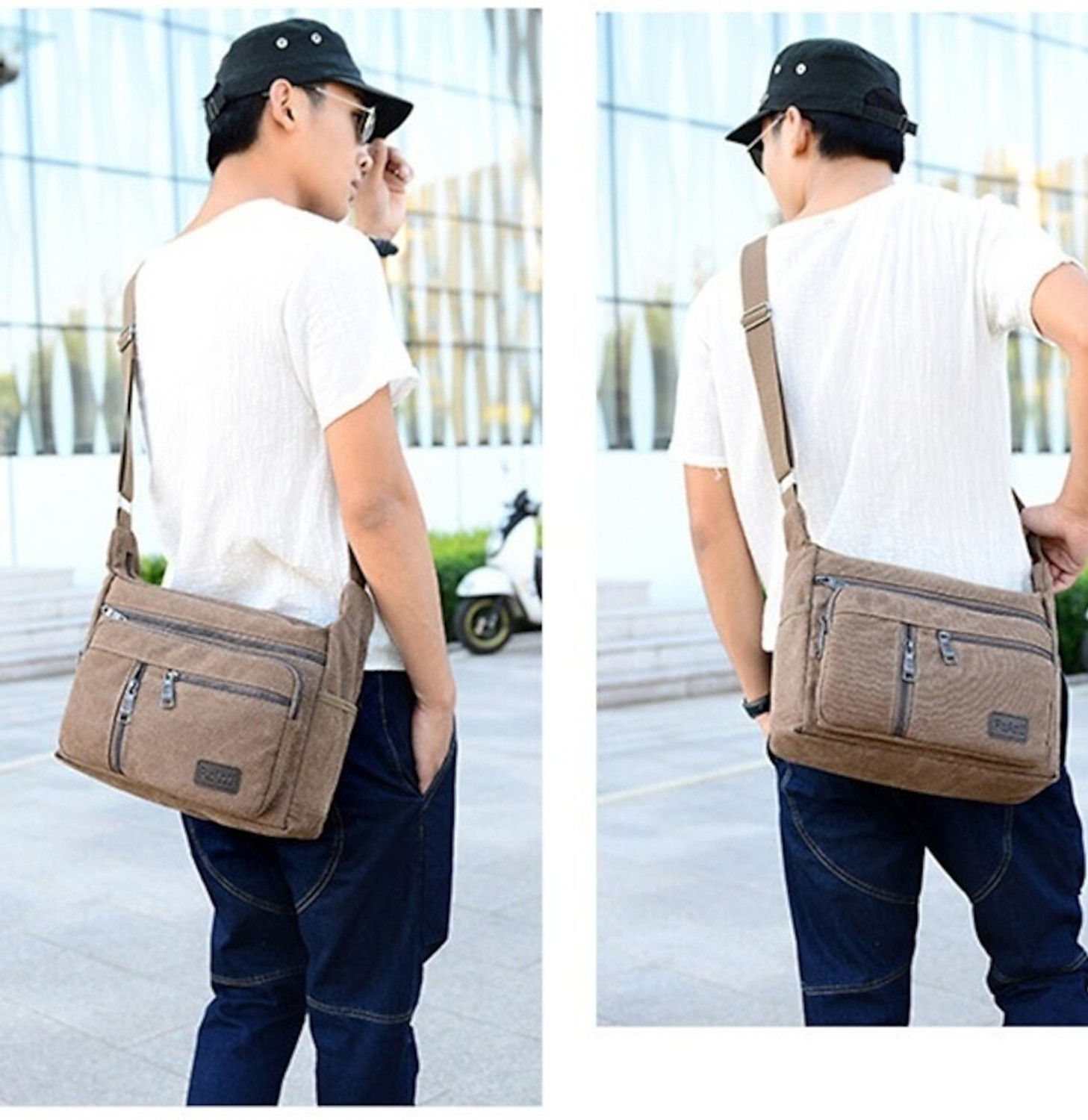 Image of MOMISY Khaki Sling Bag Canvas Sling Bag
