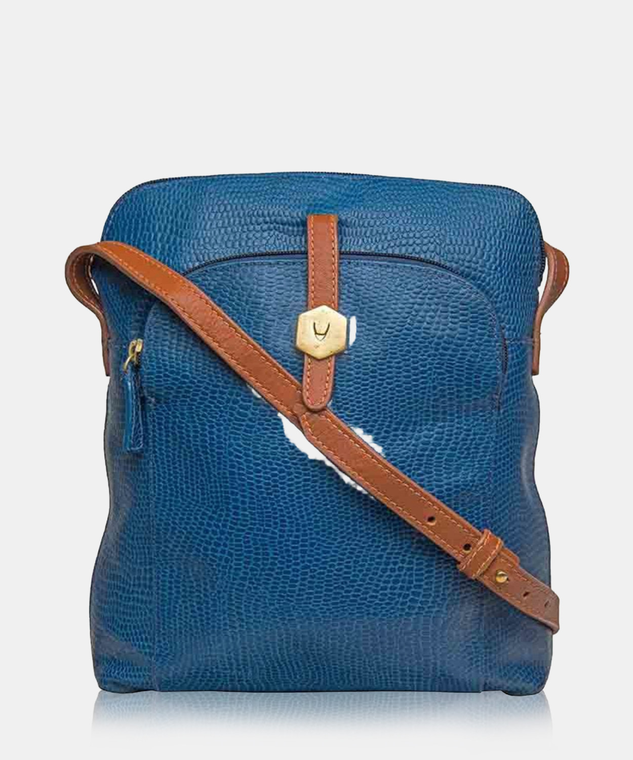 Image of HIDESIGN Blue Women Sling Bag - Extra Large EE 02-COW LIZ MEL RAN-M BLUE TAN