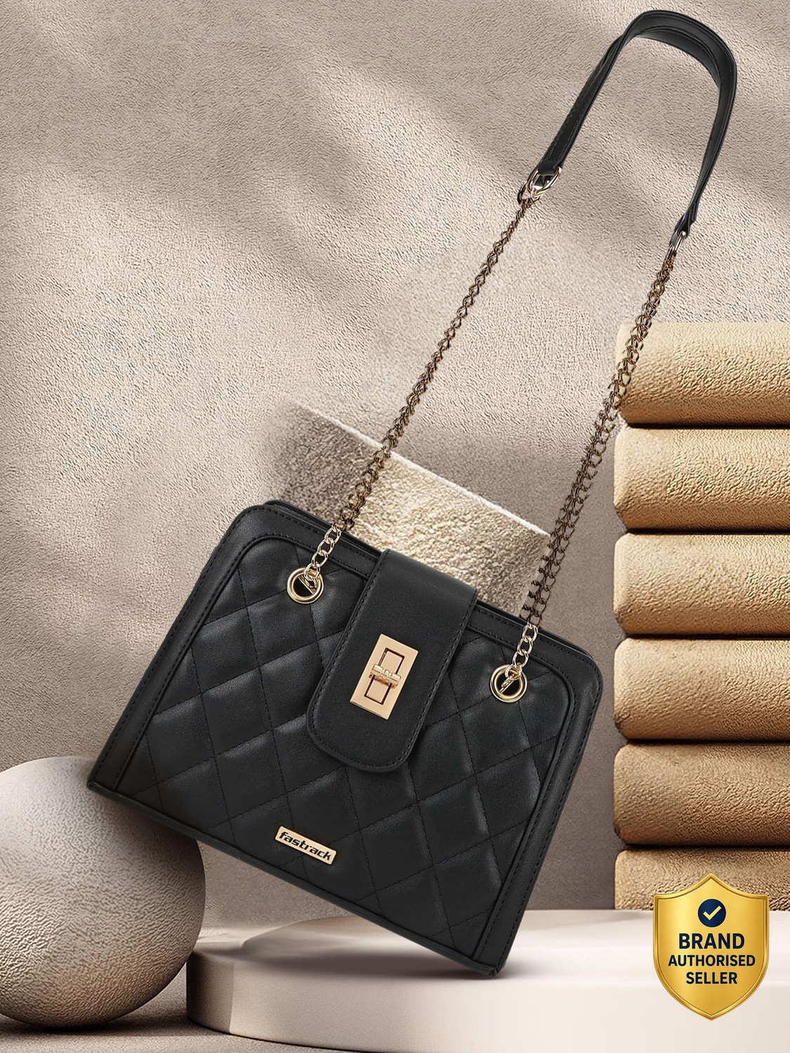 Image of Fastrack Black Satchel Quilted