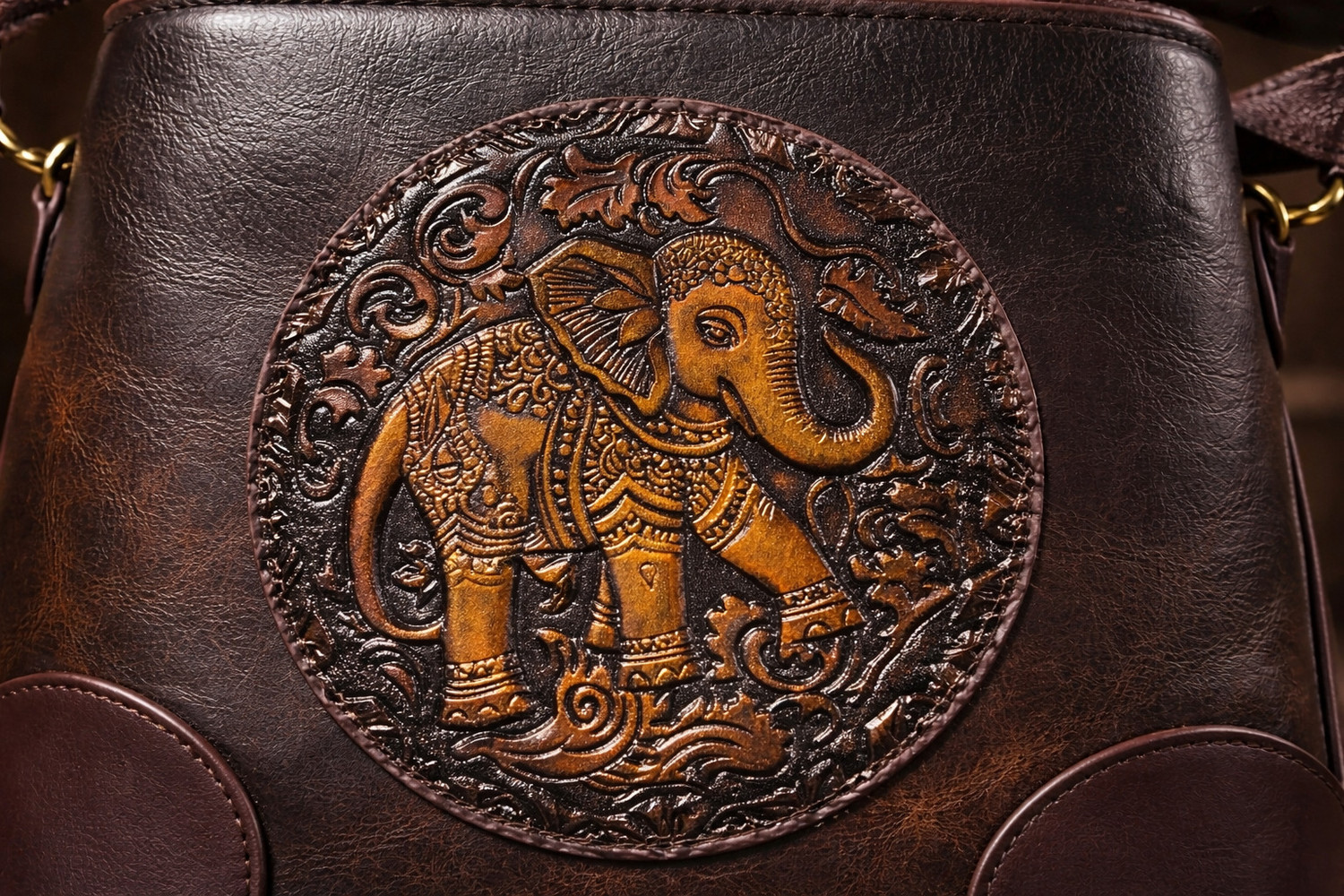 Image of AJ COL Brown Sling Bag Elephant Embossed Structured Sling Bag For Women
