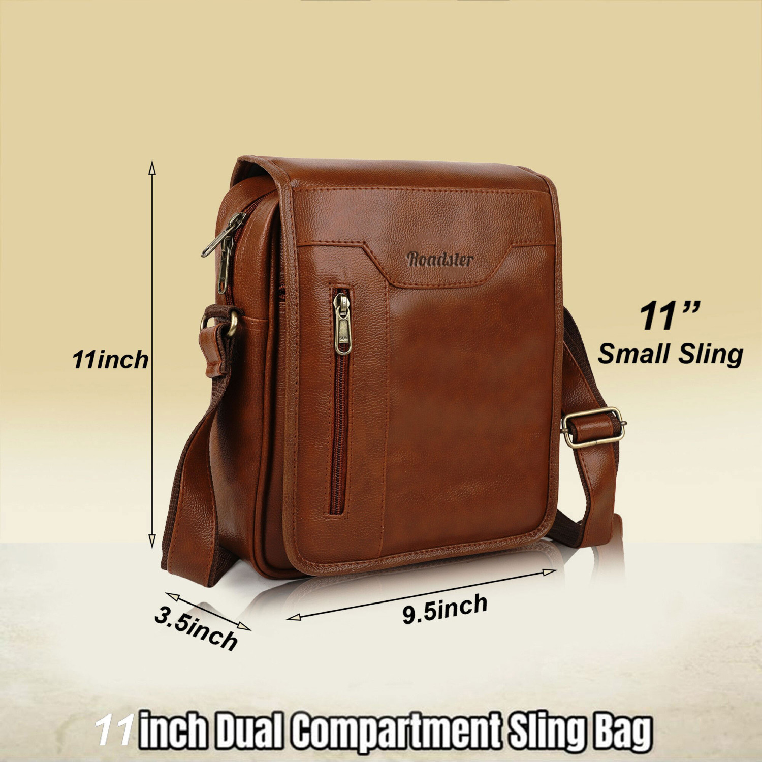 Image of Roadster Tan Sling Bag Vegan Leather sling bag for men