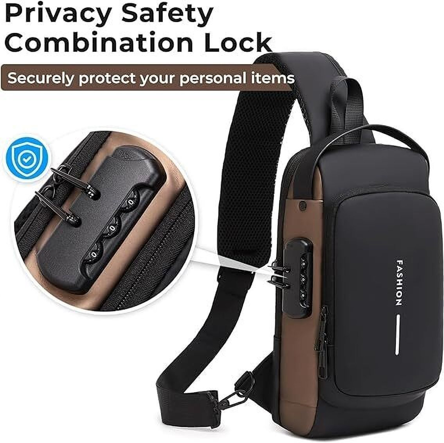 Image of UZAN Black Shoulder Bag Sling Bag for Men |Anti-theft Crossbody Bag USB PU Shoulder Bag