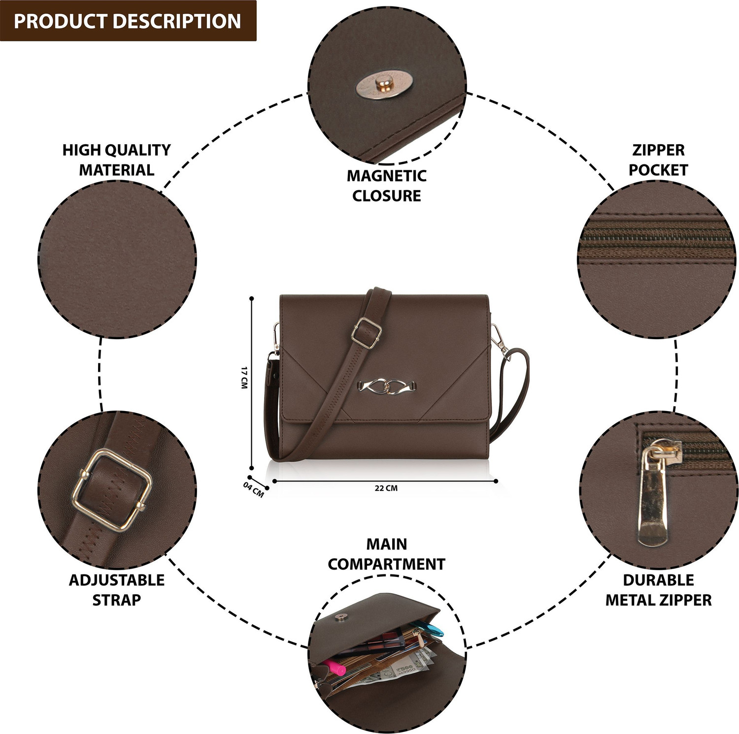Image of Altair Brown Sling Bag Stylish Sling Bag for Women Girls Ladies Side Bag Crossbody Women Sling Bag