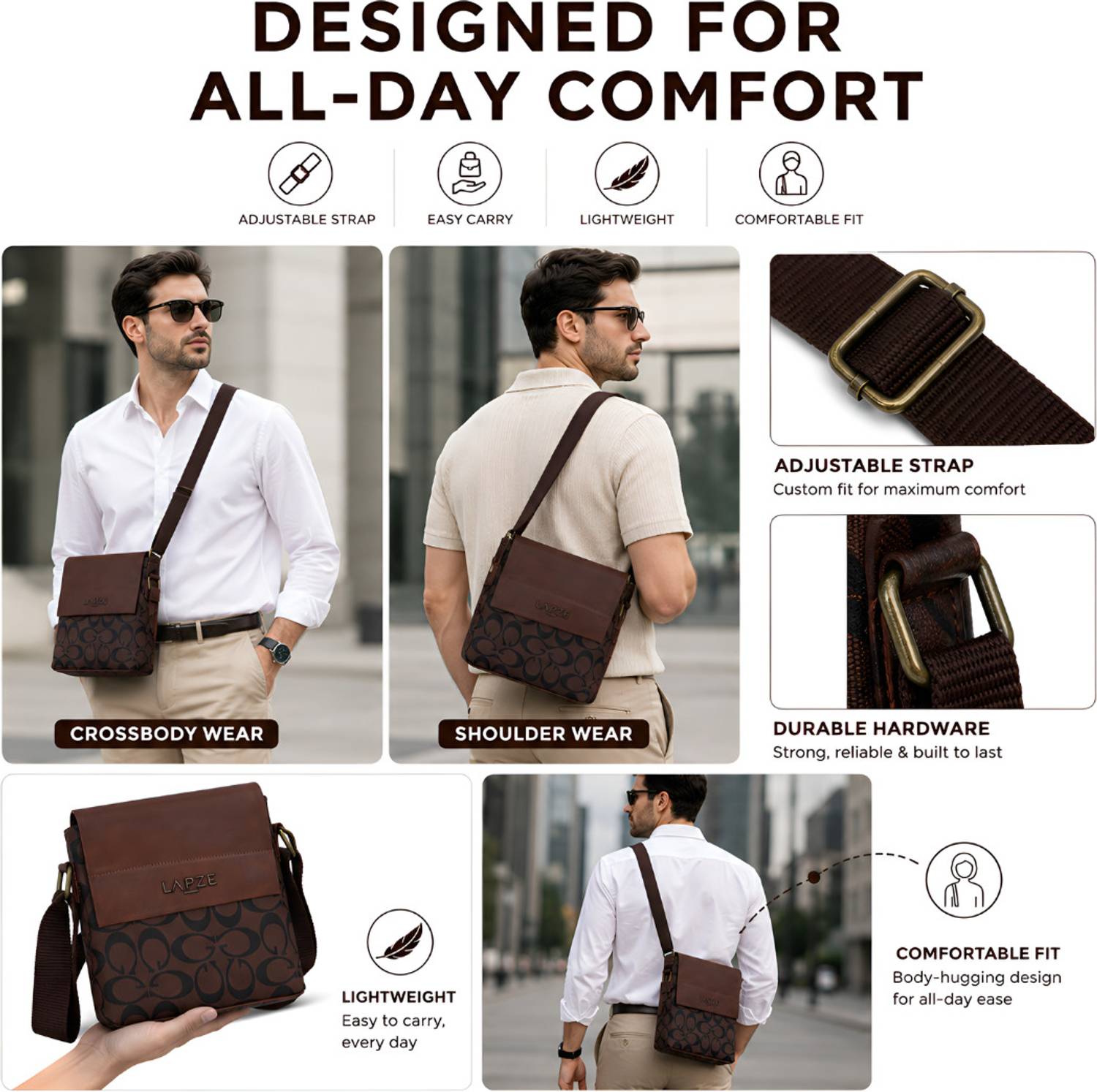 LAPZE Brown Sling Bag - Image 4