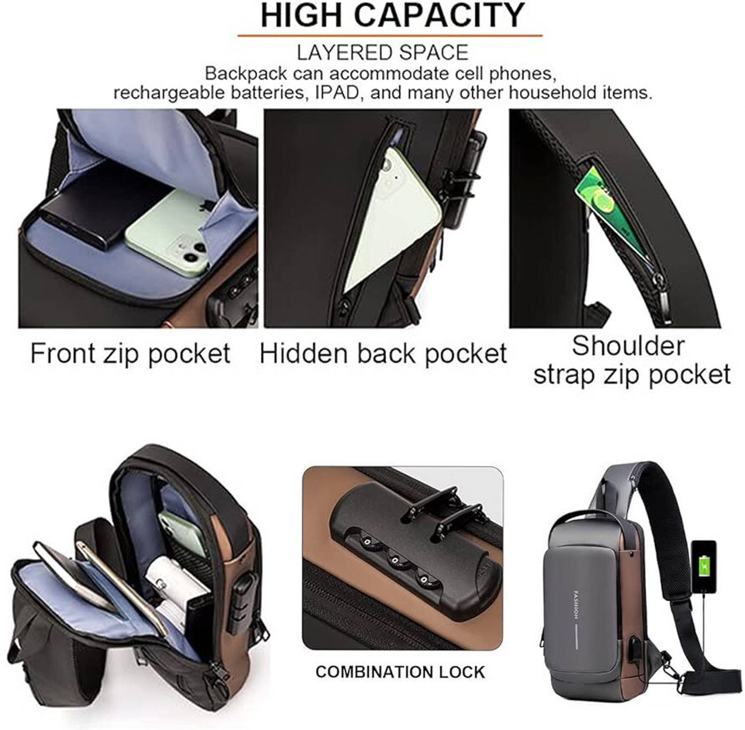 CRZYDE Black Unisex Waterproof Sling Bag - Image 3