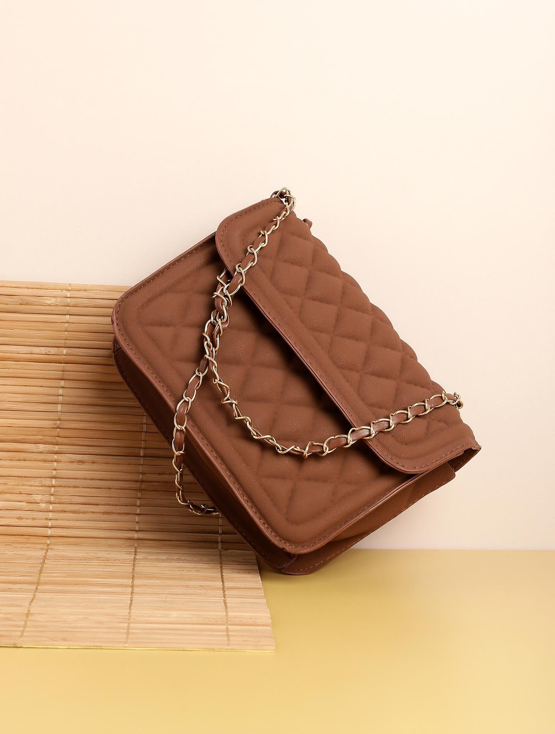 Haute Sauce Brown Sling Bag Brown Quilted Vegan Leather Sling Bag