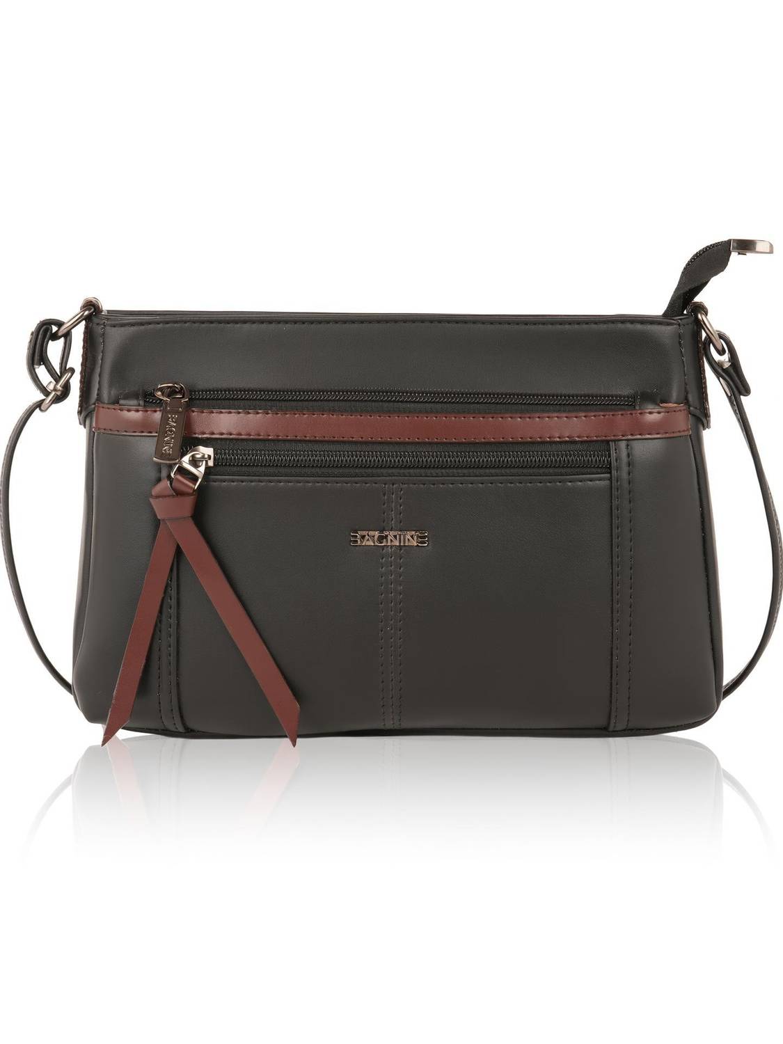 Bagnine Black Sling Bag Crossbody Purse with Dual Front Zipper Pockets | Adjustable Strap