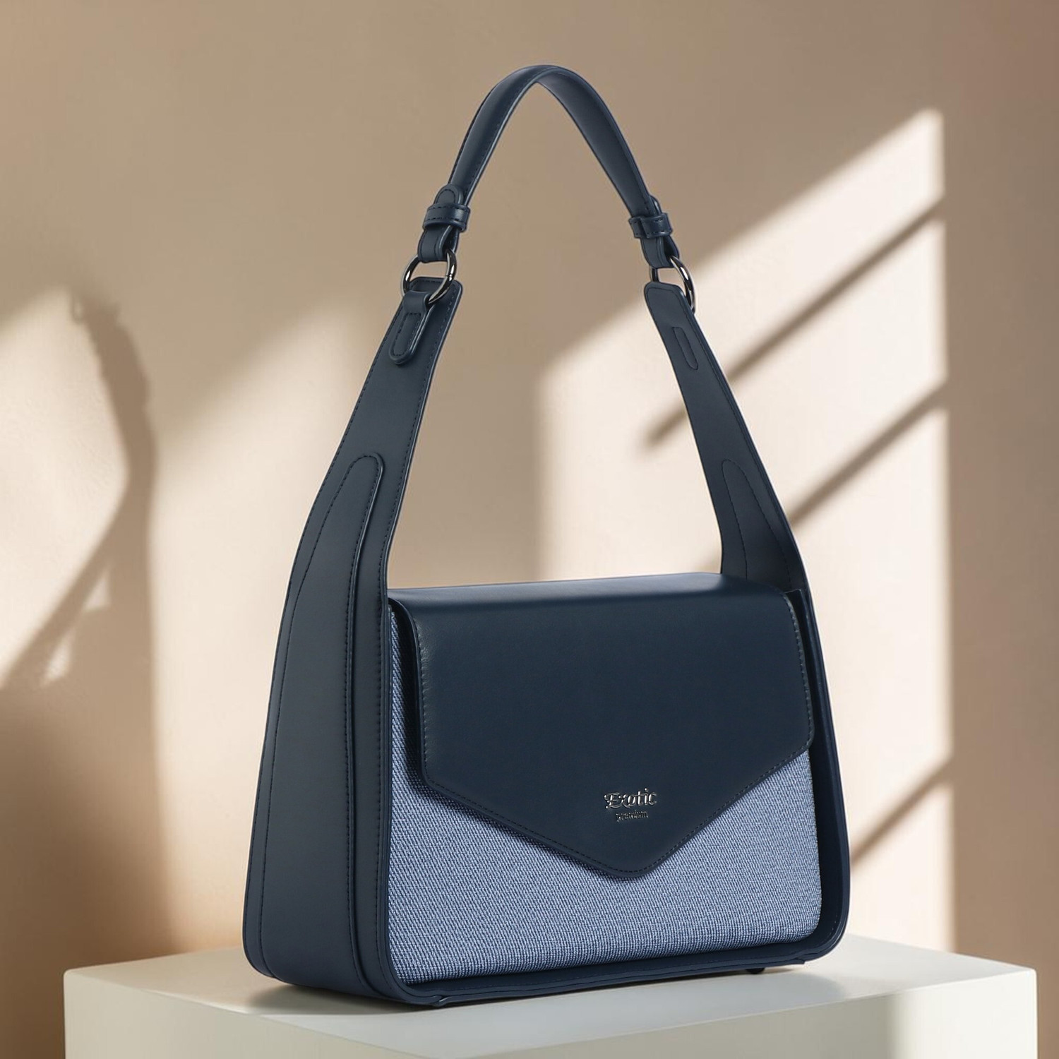 Image of Exotic Premium Blue Shoulder Bag Unique Design Textured Flap Closure Bag