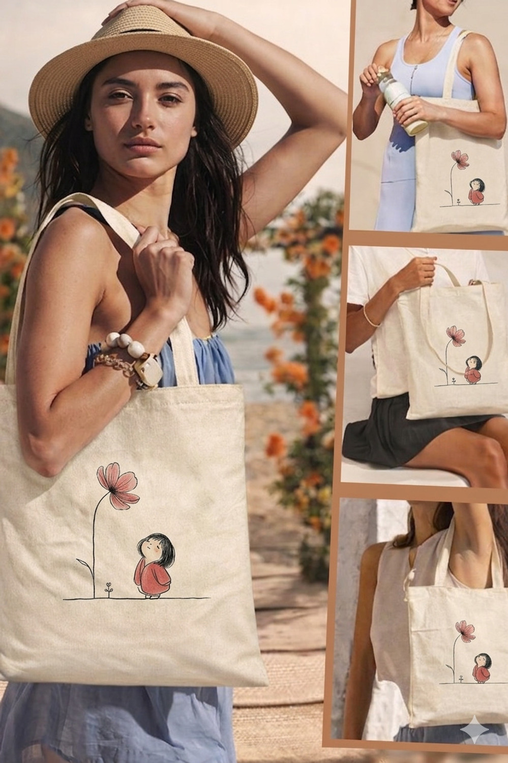 Image of A I CHOICE White Tote Women Cotton Tote Bag Stylish Large Capacity Shoulder Bag Daily Use