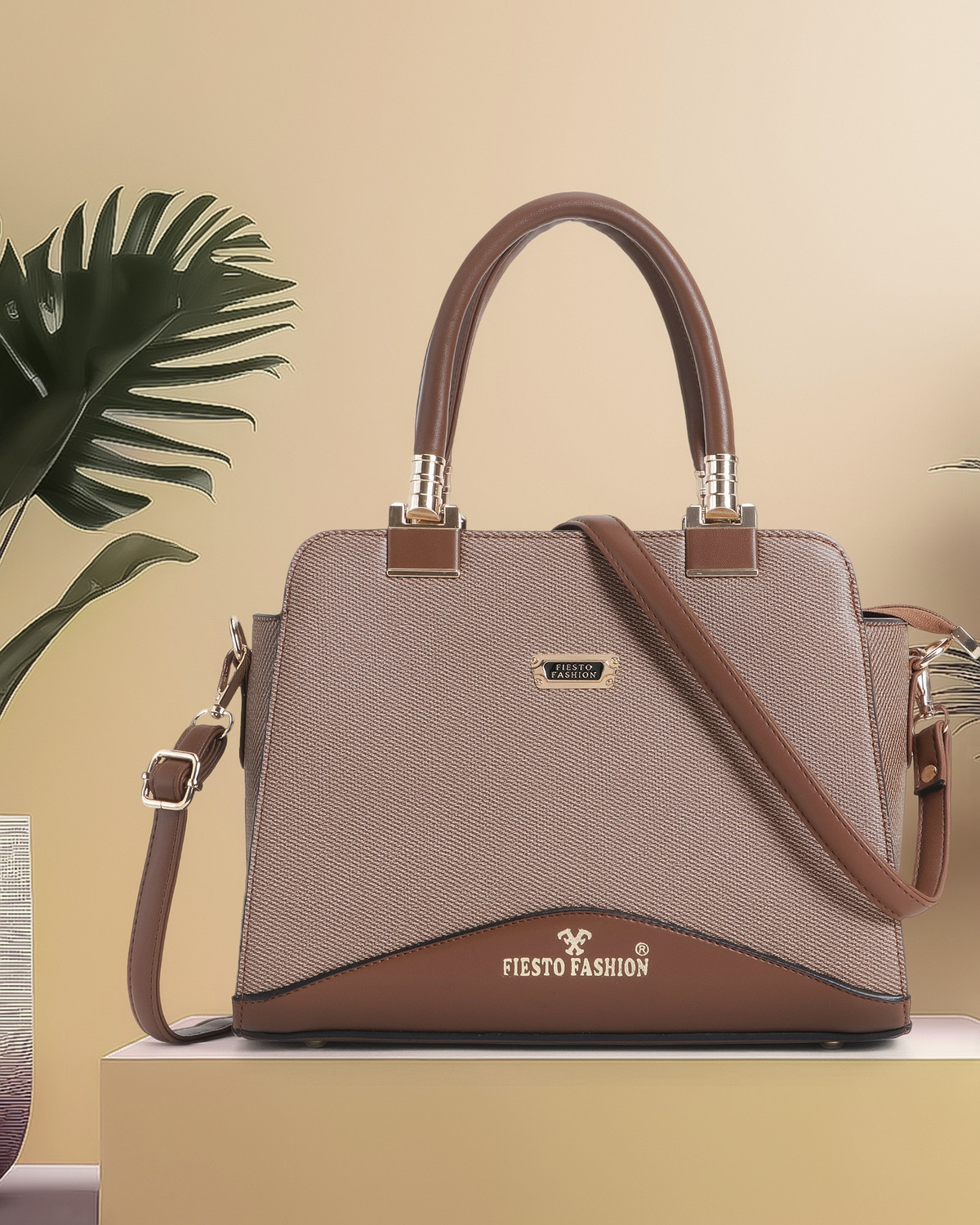 Image of Fiesto fashion Tan Hand-held Bag Elegant Multi-Compartment Satchel Handbag