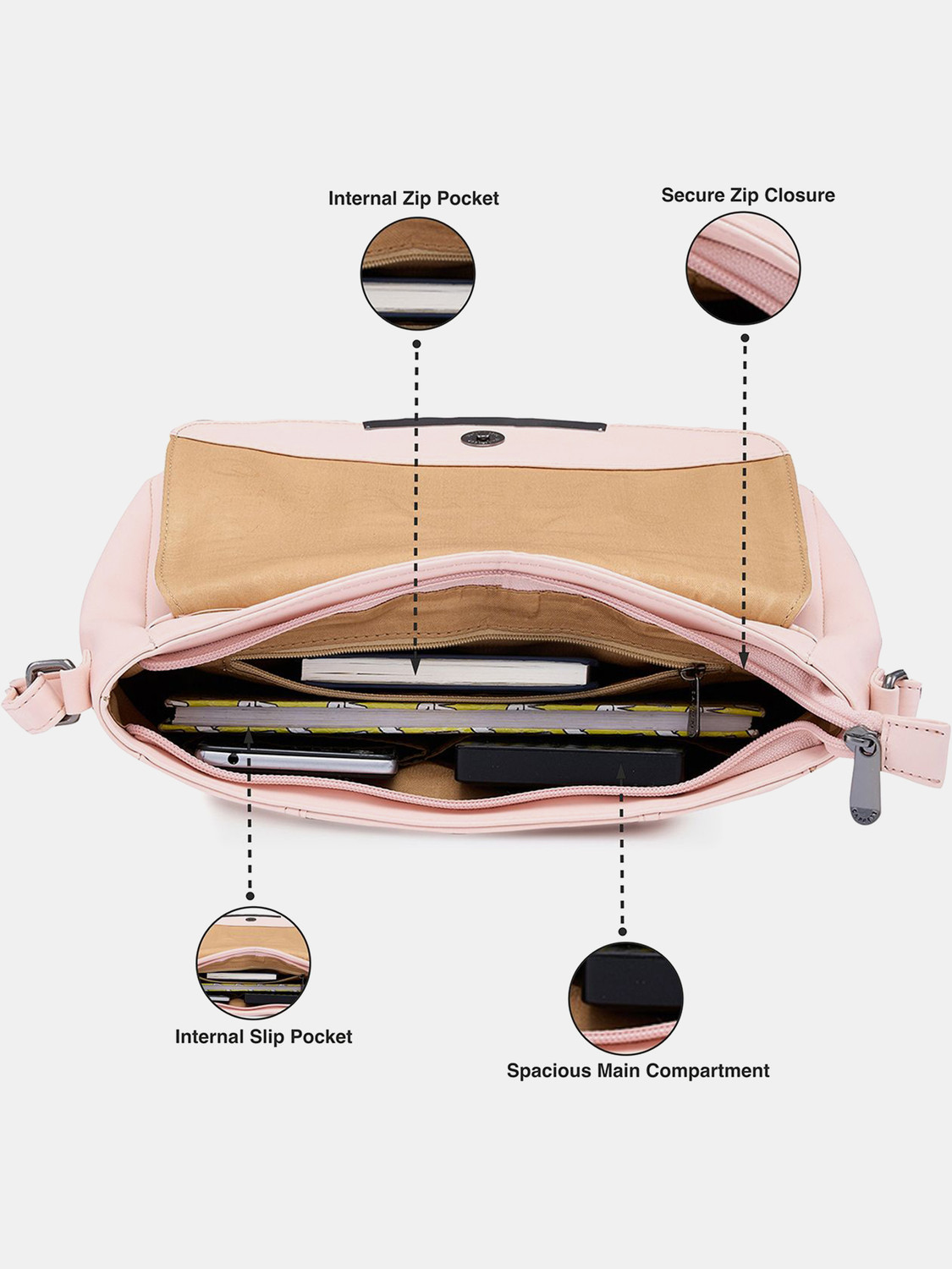 Image of Caprese Pink Sling Bag Dia 6 Liters Medium Sling Bag for Women with Adjustable Strap (Pink)