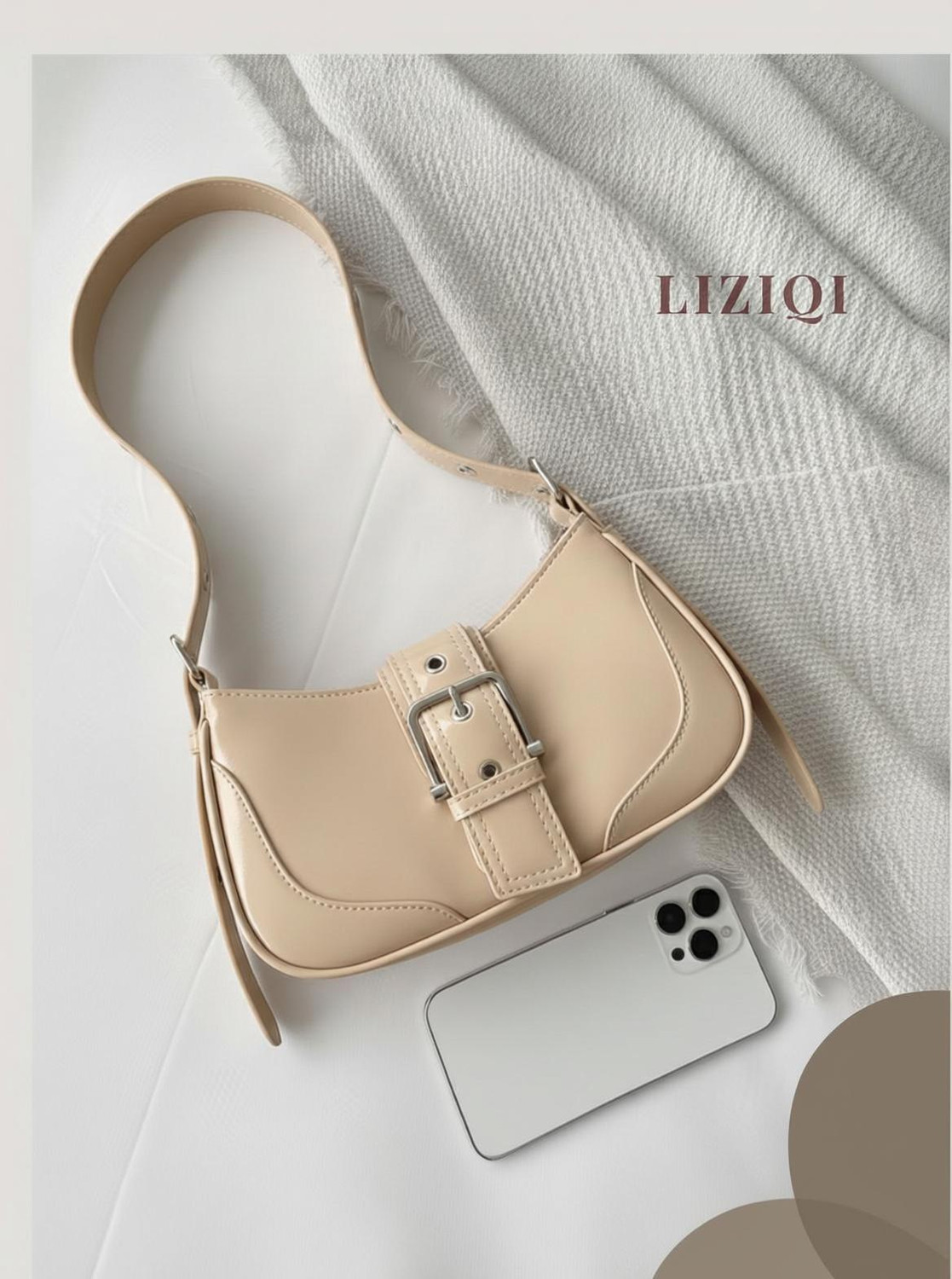 Image of LIZIQI Beige Sling Bag Sling bag for women Half moon Trendy Korean design