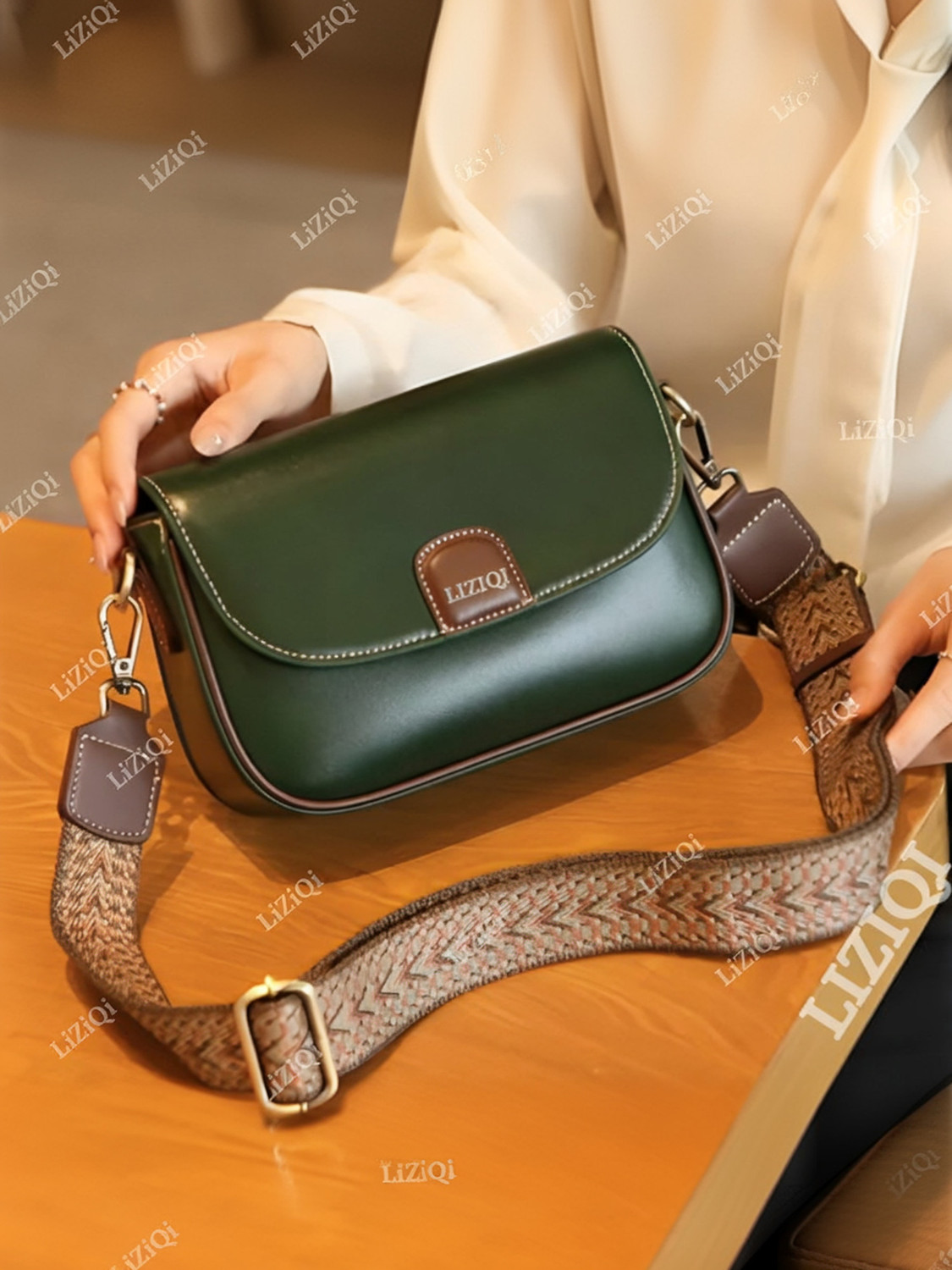 Image of LIZIQI Green Sling Bag for women Ladies side