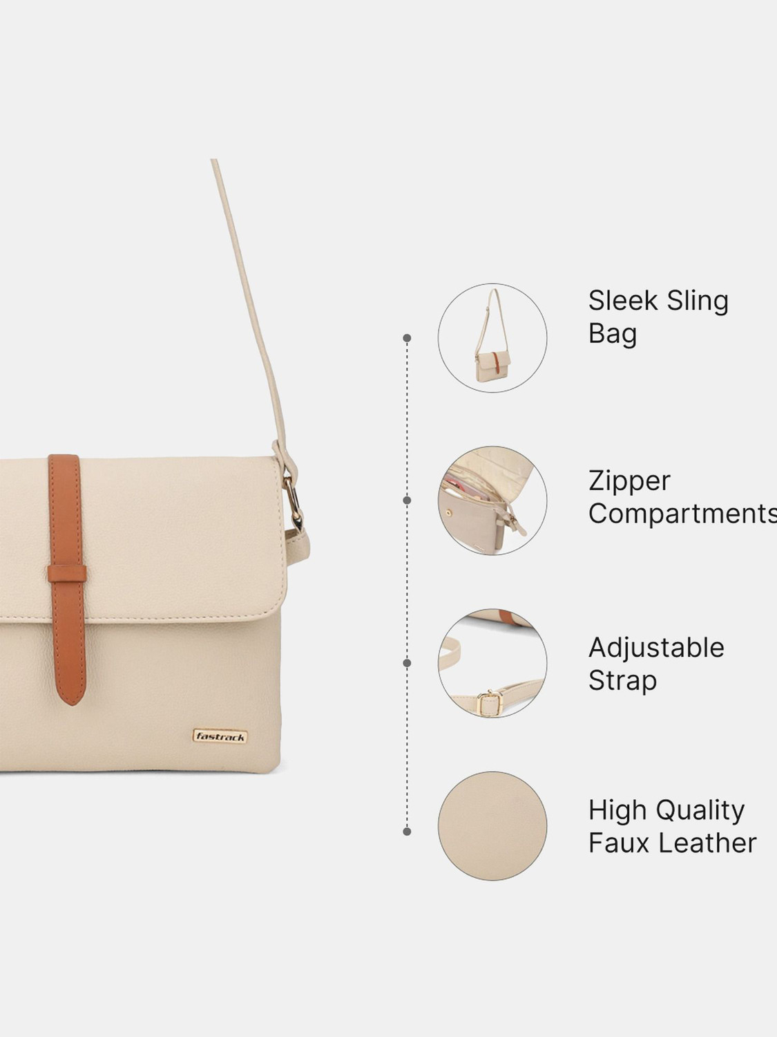 Image of Fastrack Beige Sling Bag Milled
