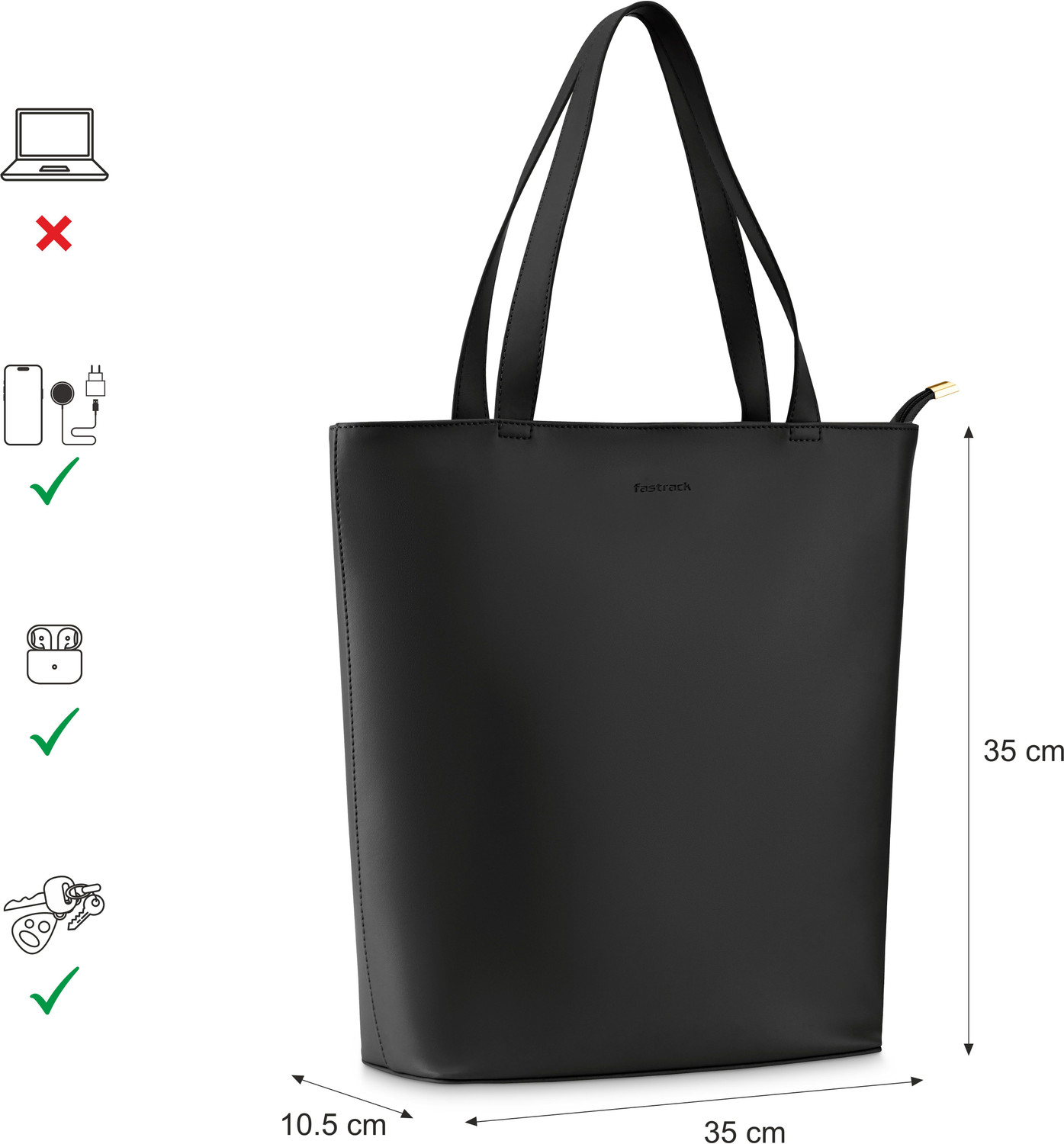 Image of Fastrack Black Tote Solid