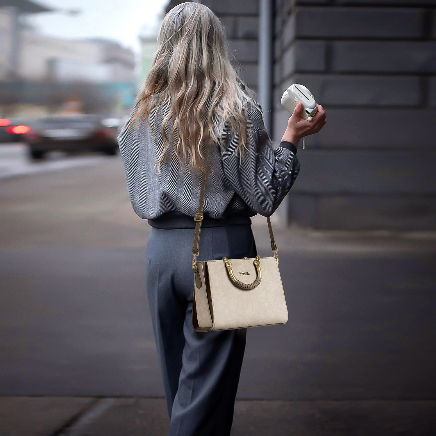 Image of Exotic Premium White Tote Beautiful Floral Embossed Signature Handbag