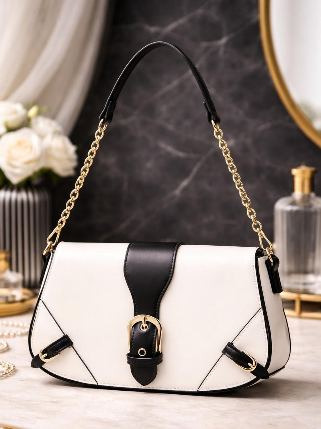 Diva Dale Black, White Shoulder Bag Luxury Dual Tone Stylish Trendy Premium