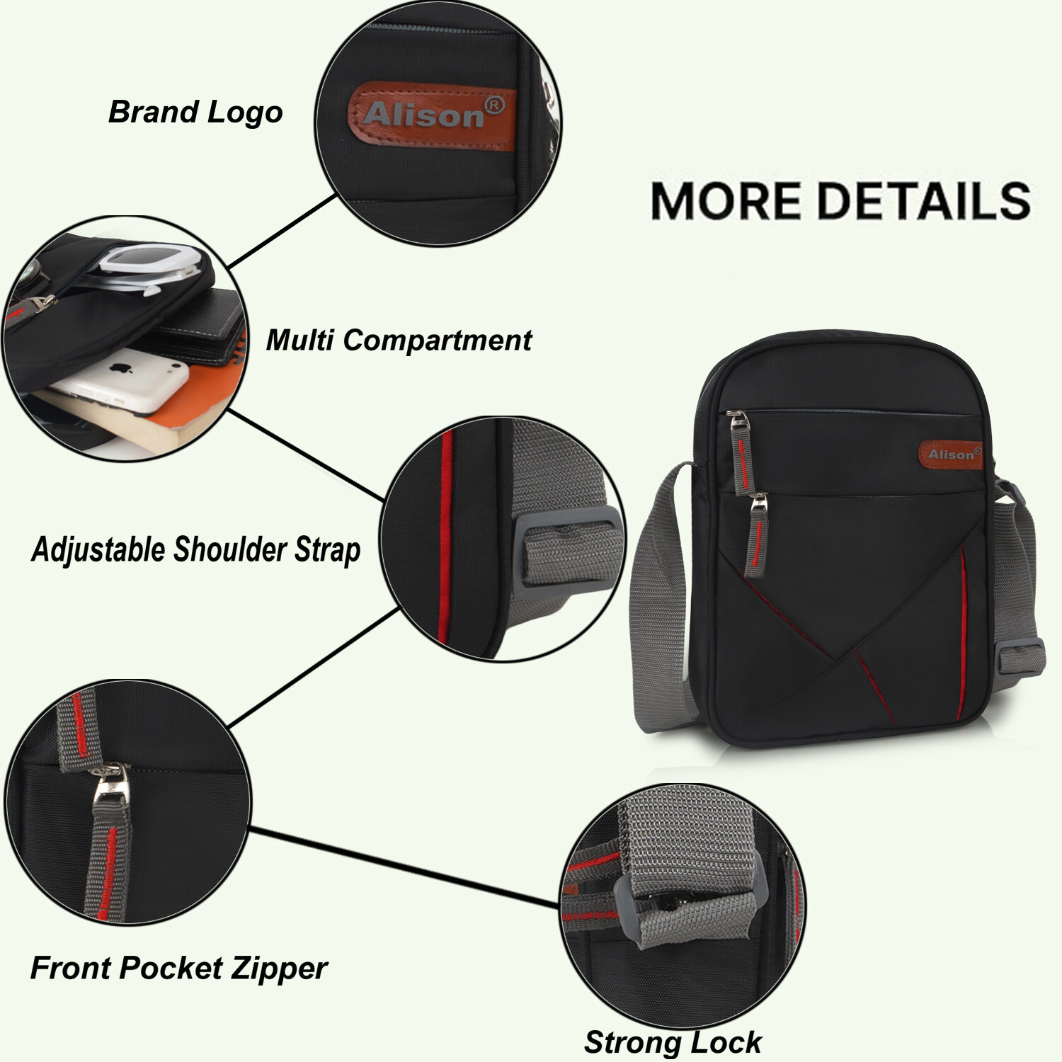 Image of Alison Men Black Messenger Bag