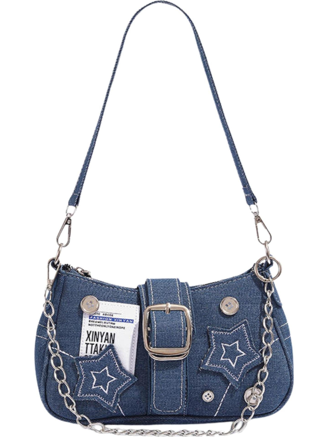 Demerra Blue Shoulder Bag Trendy Y2K | Star Patchwork Small Hobo Handbag