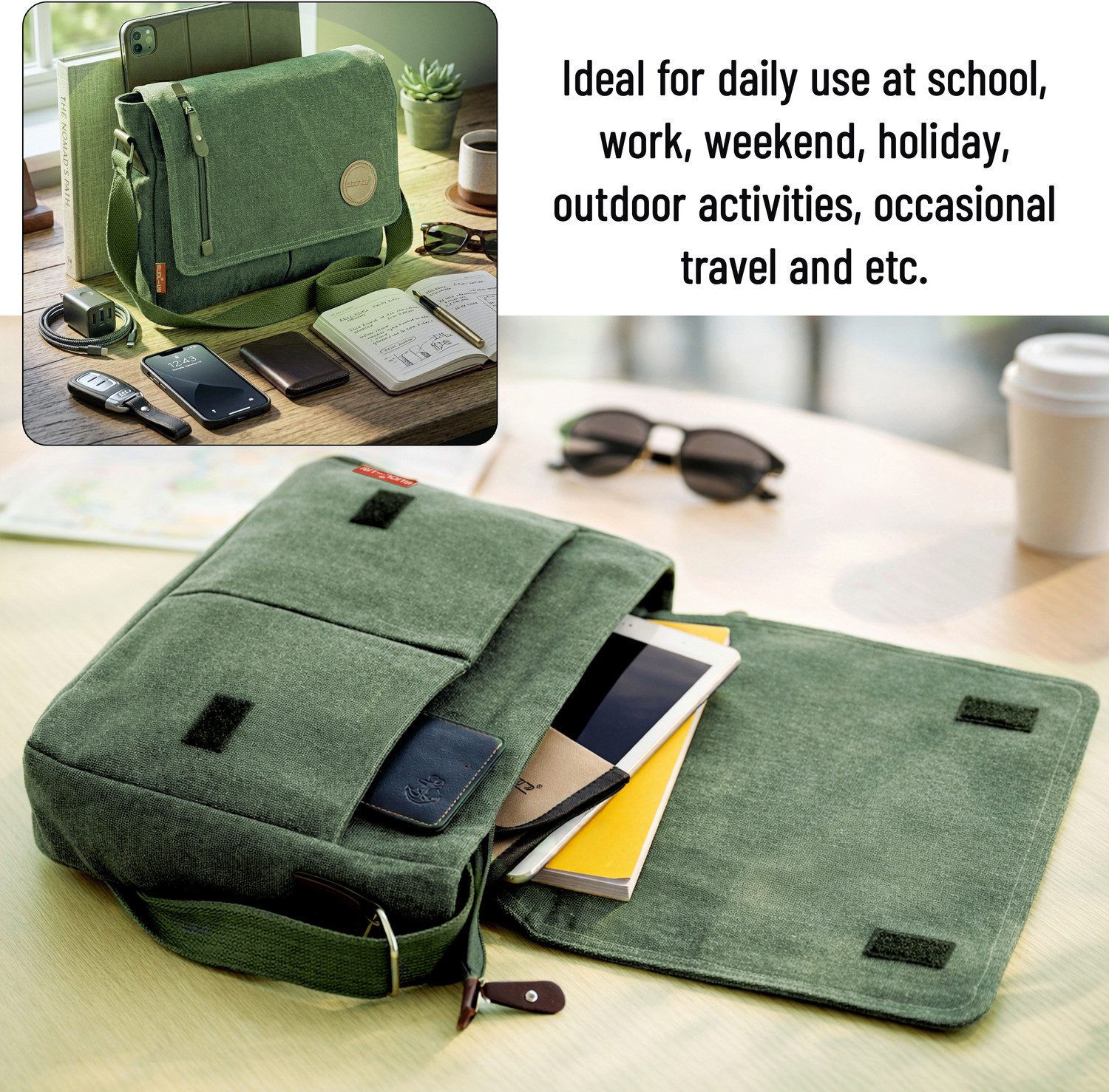 Image of STORITE Green Sling Bag Cross Body Travel Office Business Messenger One Side Shoulder