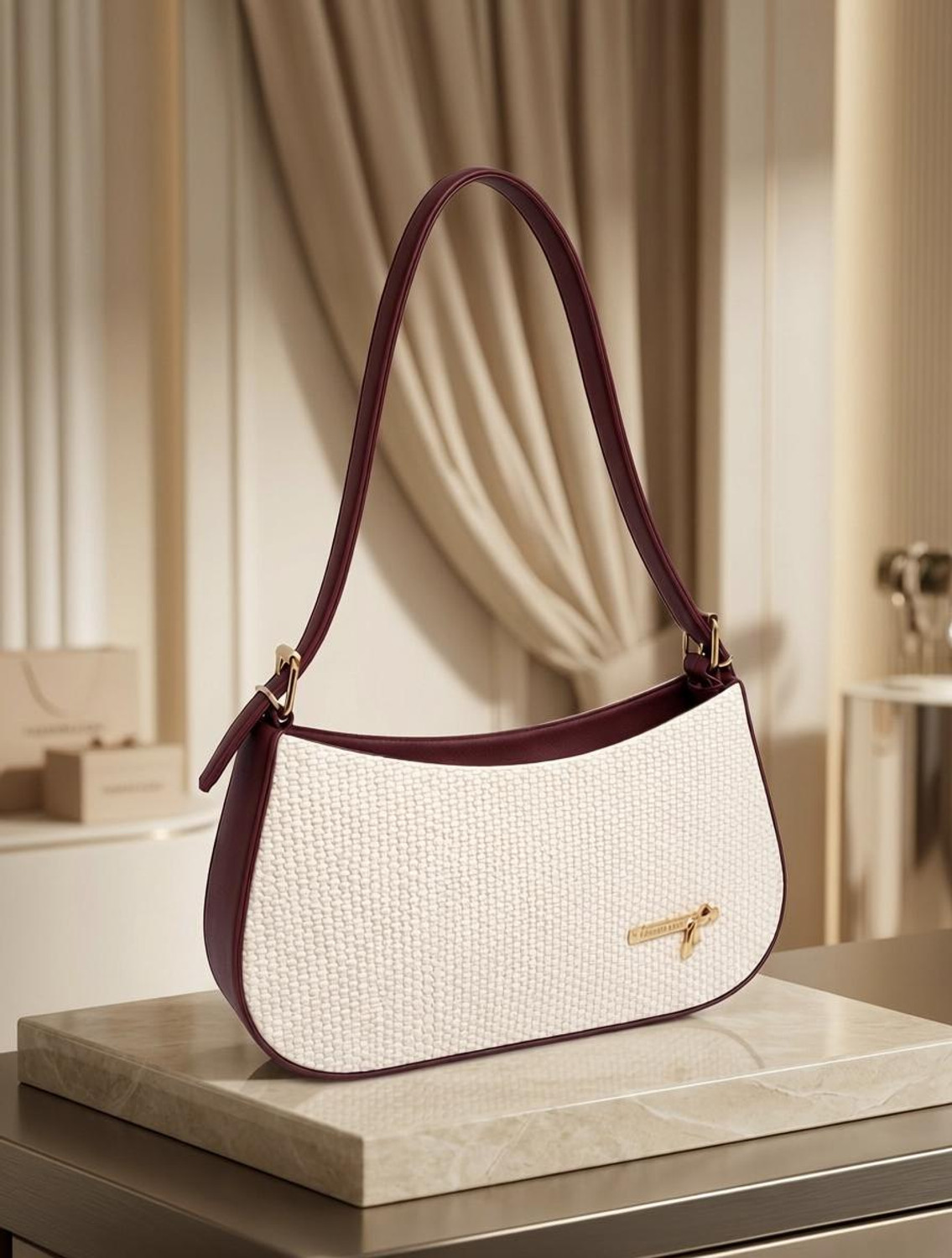 Image of NEXAURA TRENDS Maroon Shoulder Bag Cream handbag
