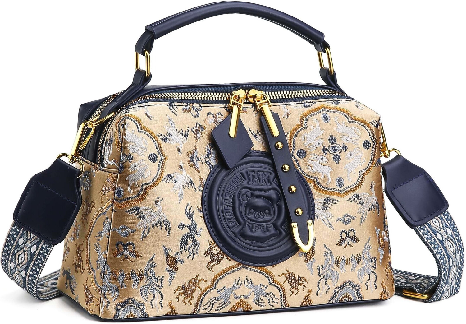 Image of Diva Dale Gold, Blue Sling Bag Stylish Trendy Premium Party-Wear Monogram Embroidery