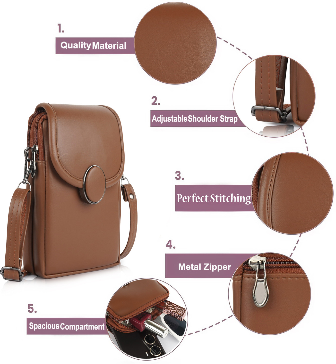 Image of NORVE Brown Sling Bag Classy Simple New Design Trendy Crossbody Shoulder Sling Bag For Women
