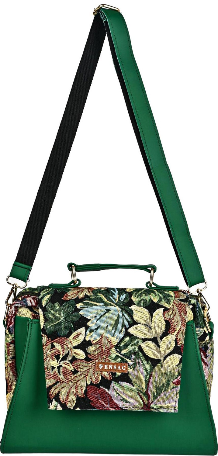 Image of ENSAC Green Sling Bag Women's Premium Cotton Jacquard / Full Sling HandBag | Ladies Purse Handbag
