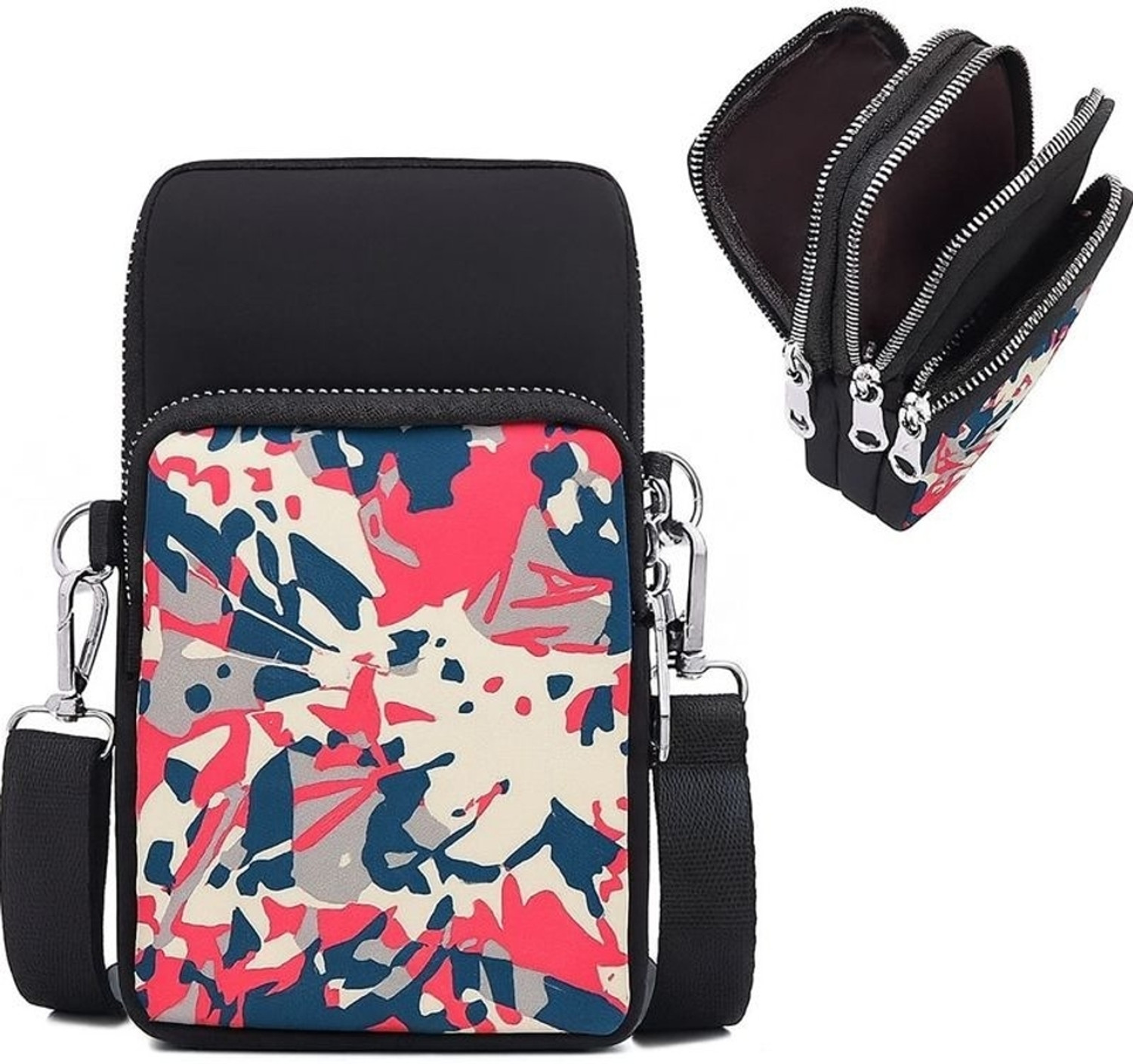 Image of valerie Multicolor Sling Bag Mobile Sling Bag - Small Crossbody Phone Bag with Dual Zip & Shoulder Strap