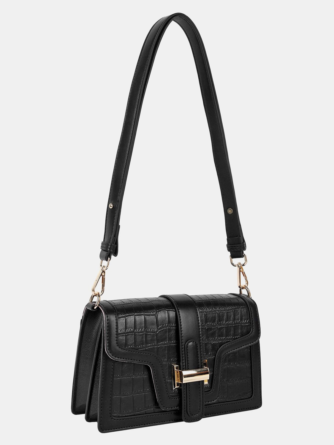 Image of LINO PERROS Black Sling Bag Womens Croco Black Hand Bag