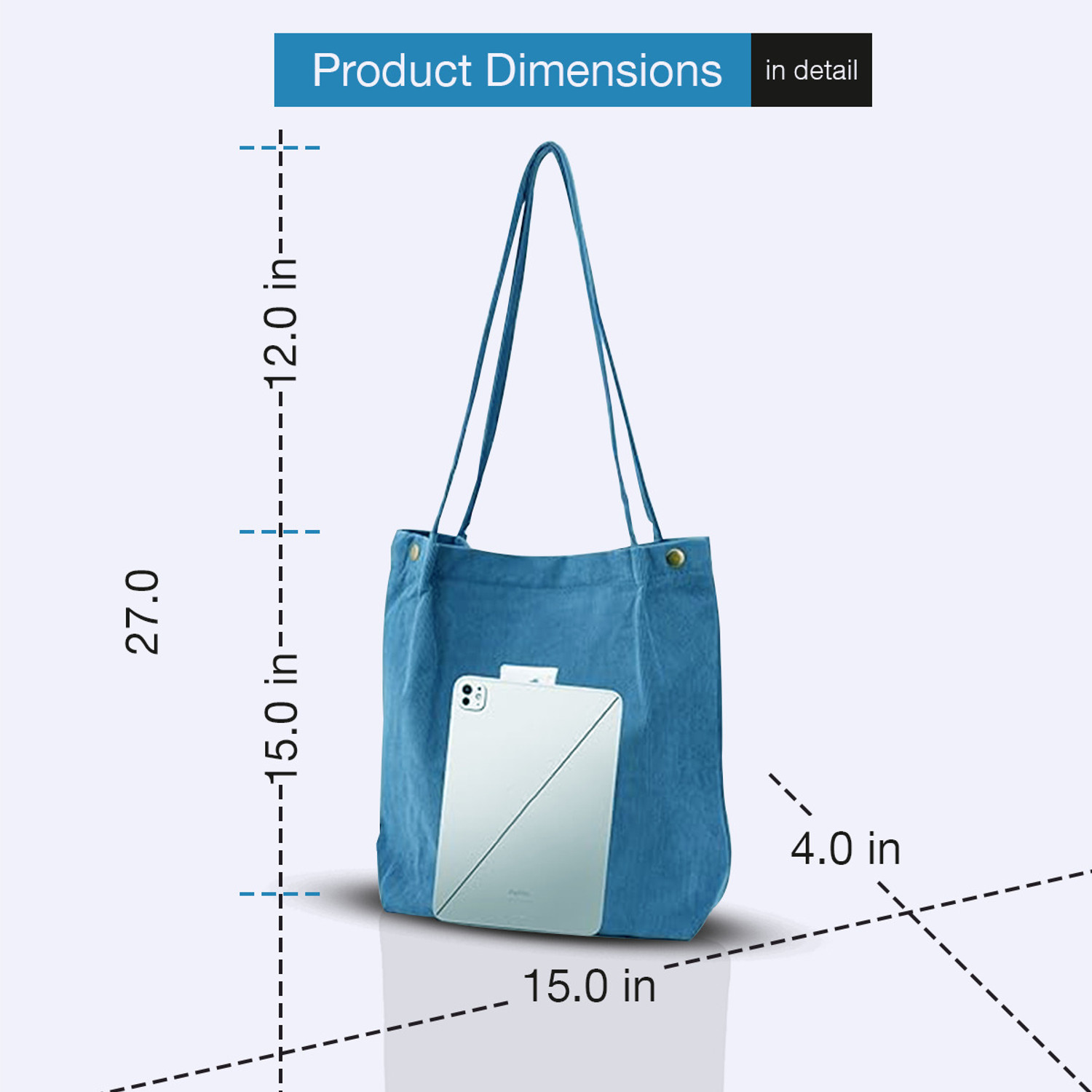 Image of LYROVO Blue Tote Women Corduroy Shoulder Tote Bag for Women