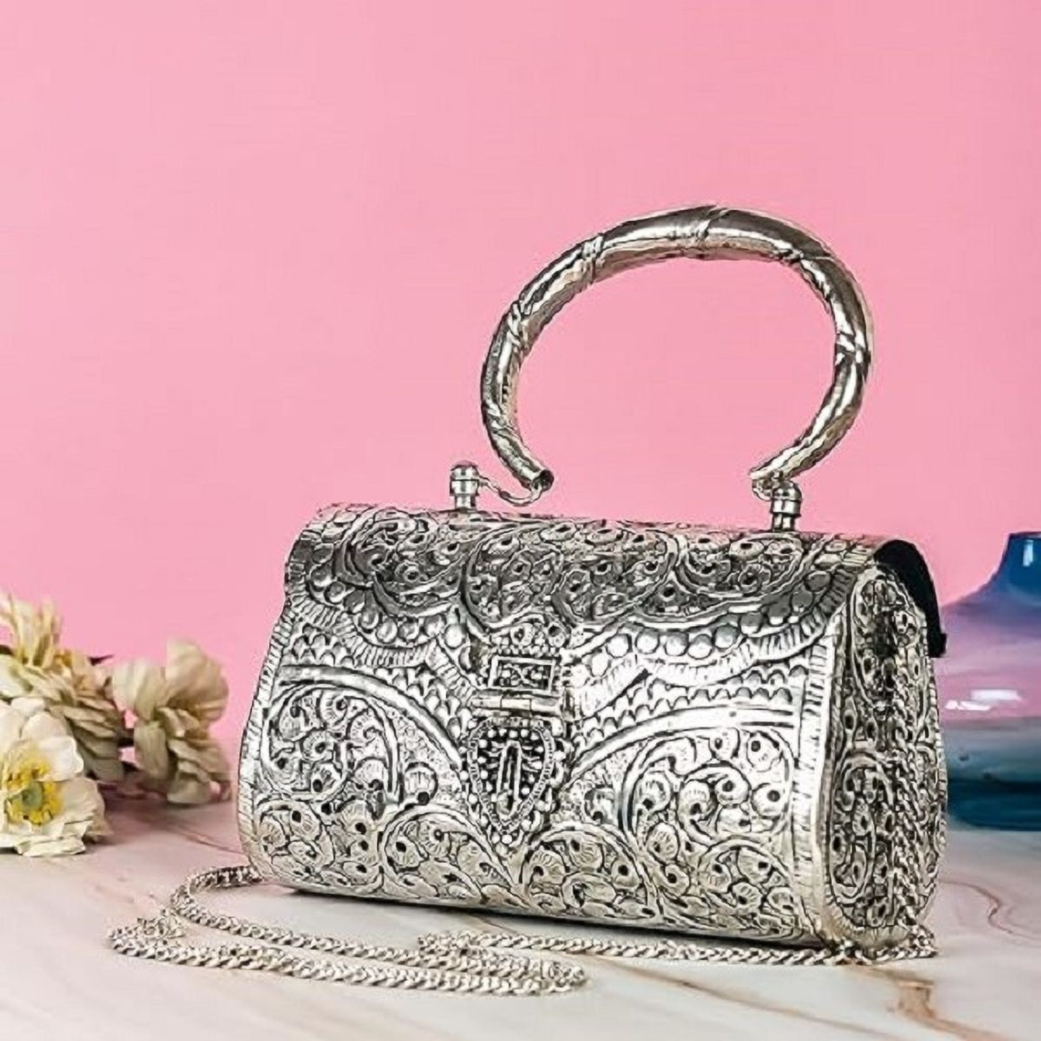 Image of MLS HANDICRAFTS Party, Casual Silver Clutch