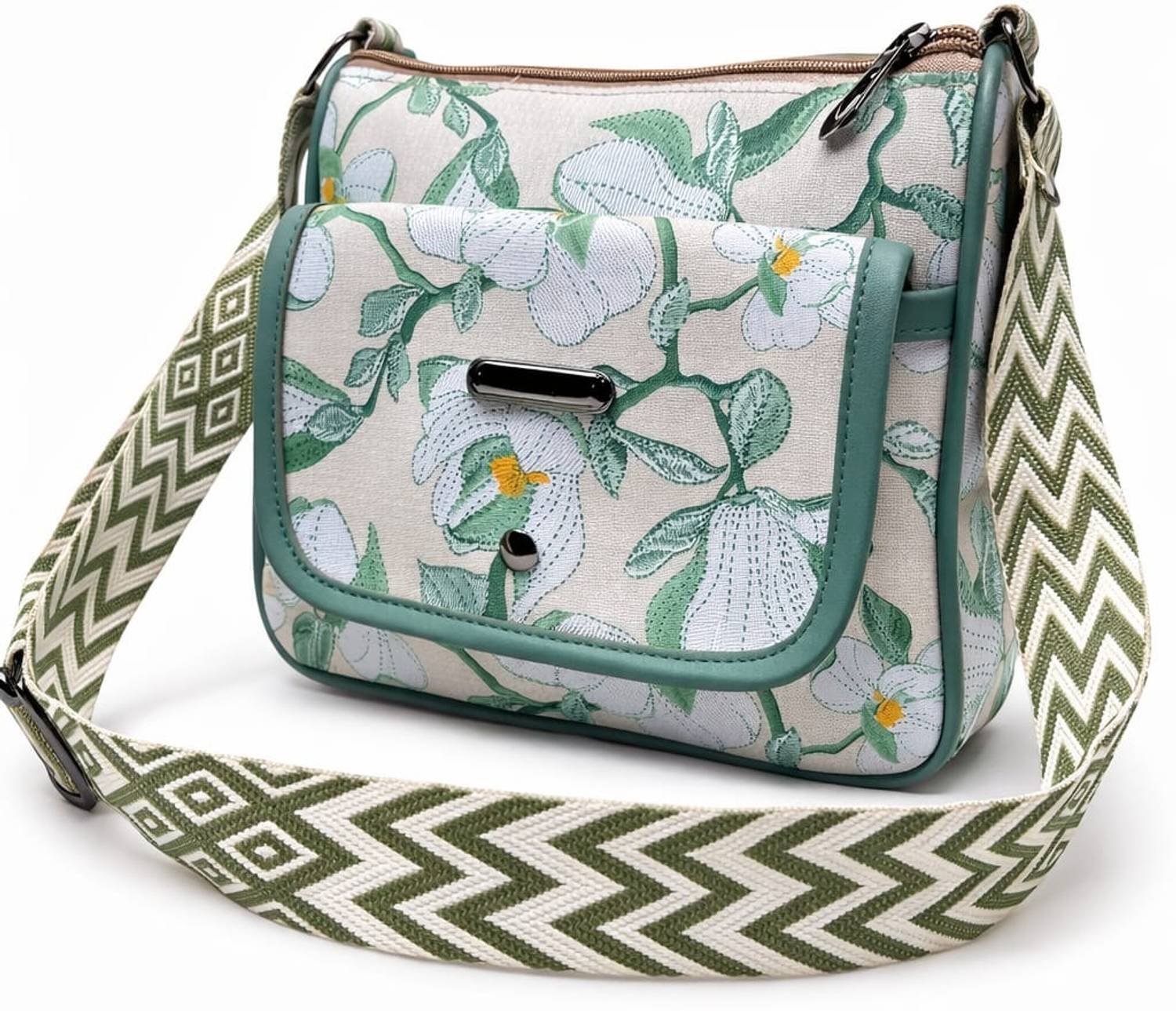 ANGEL QUEEN Green Sling Bag FLWR POCKET CREAM