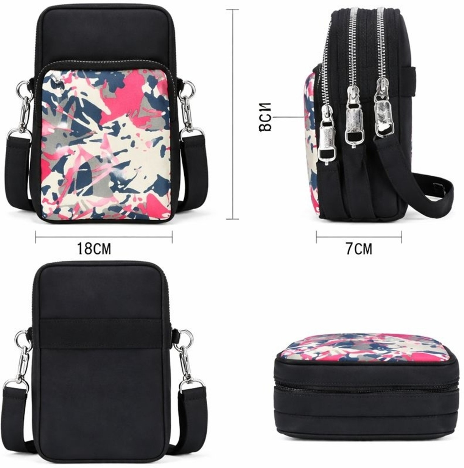 Image of valerie Multicolor Sling Bag Mobile Sling Bag - Small Crossbody Phone Bag with Dual Zip & Shoulder Strap