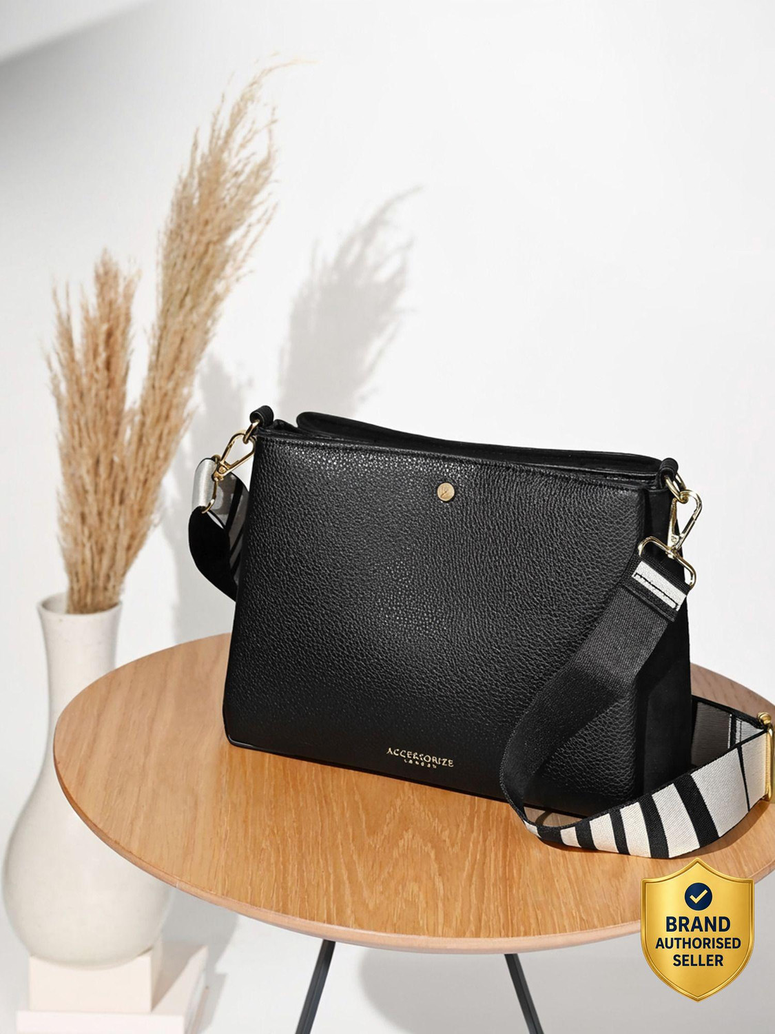 ACCESSORIZE LONDON Black Sling Bag Women's Black Webbing Sling Bag