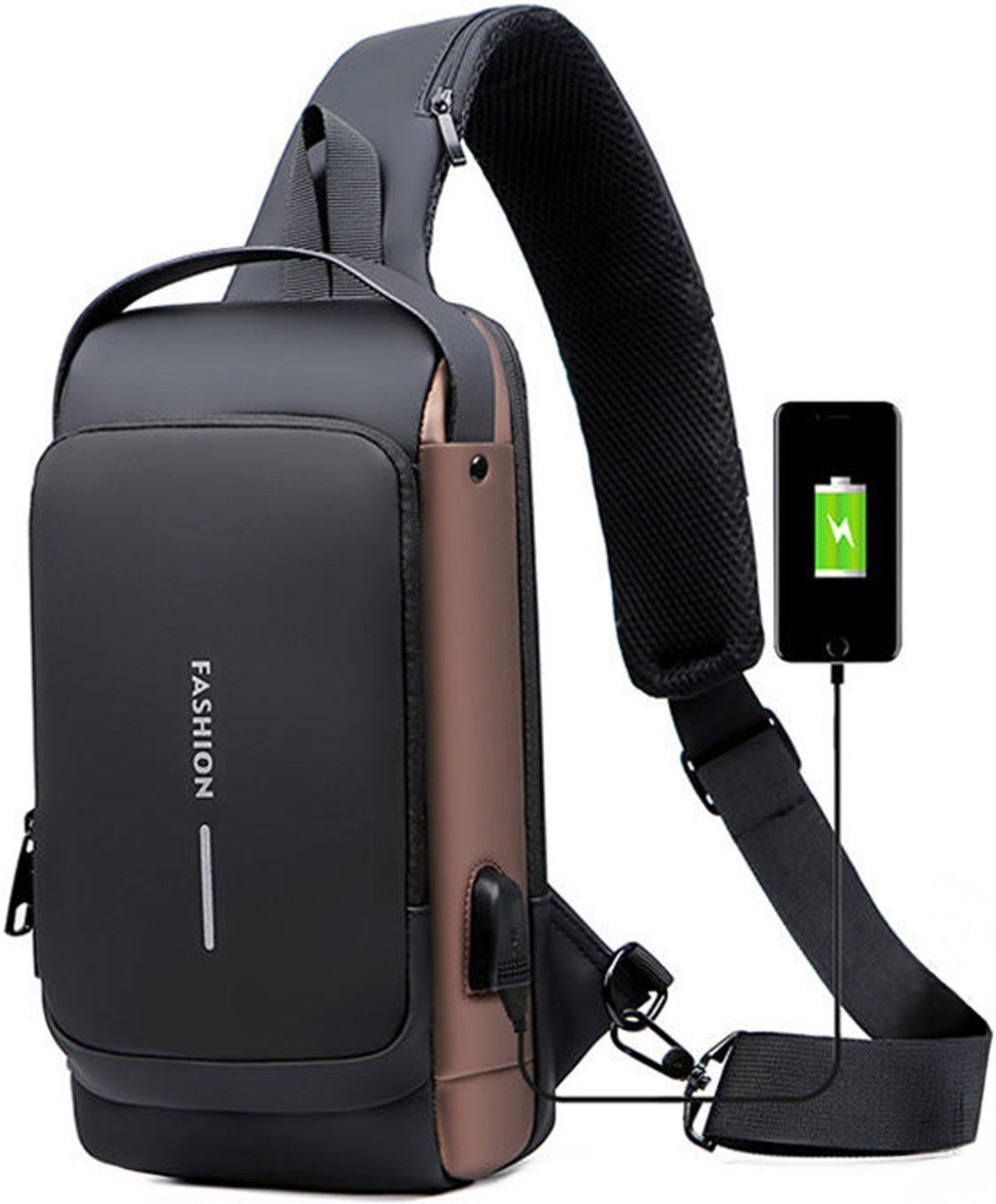 Image of UZAN Black Shoulder Bag Sling Bag for Men |Anti-theft Crossbody Bag USB PU Shoulder Bag