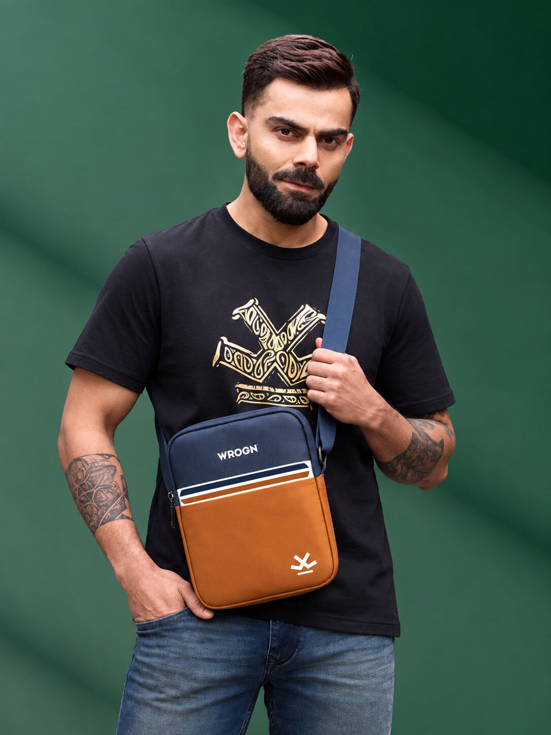 Image of WROGN Tan Men Sling Bag Stylish Sling Bag For Men
